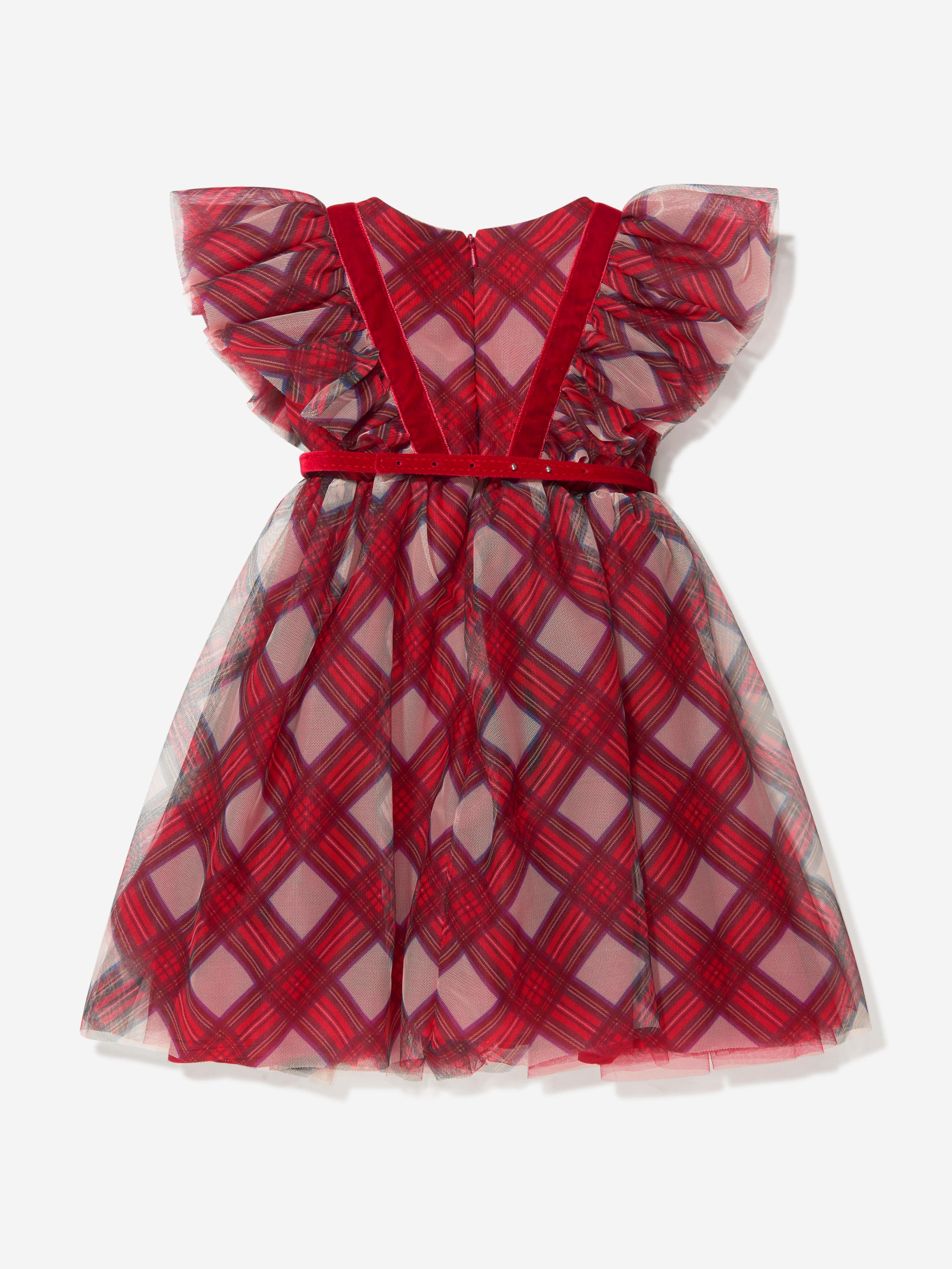 Monnalisa Girls Tartan Tulle Dress