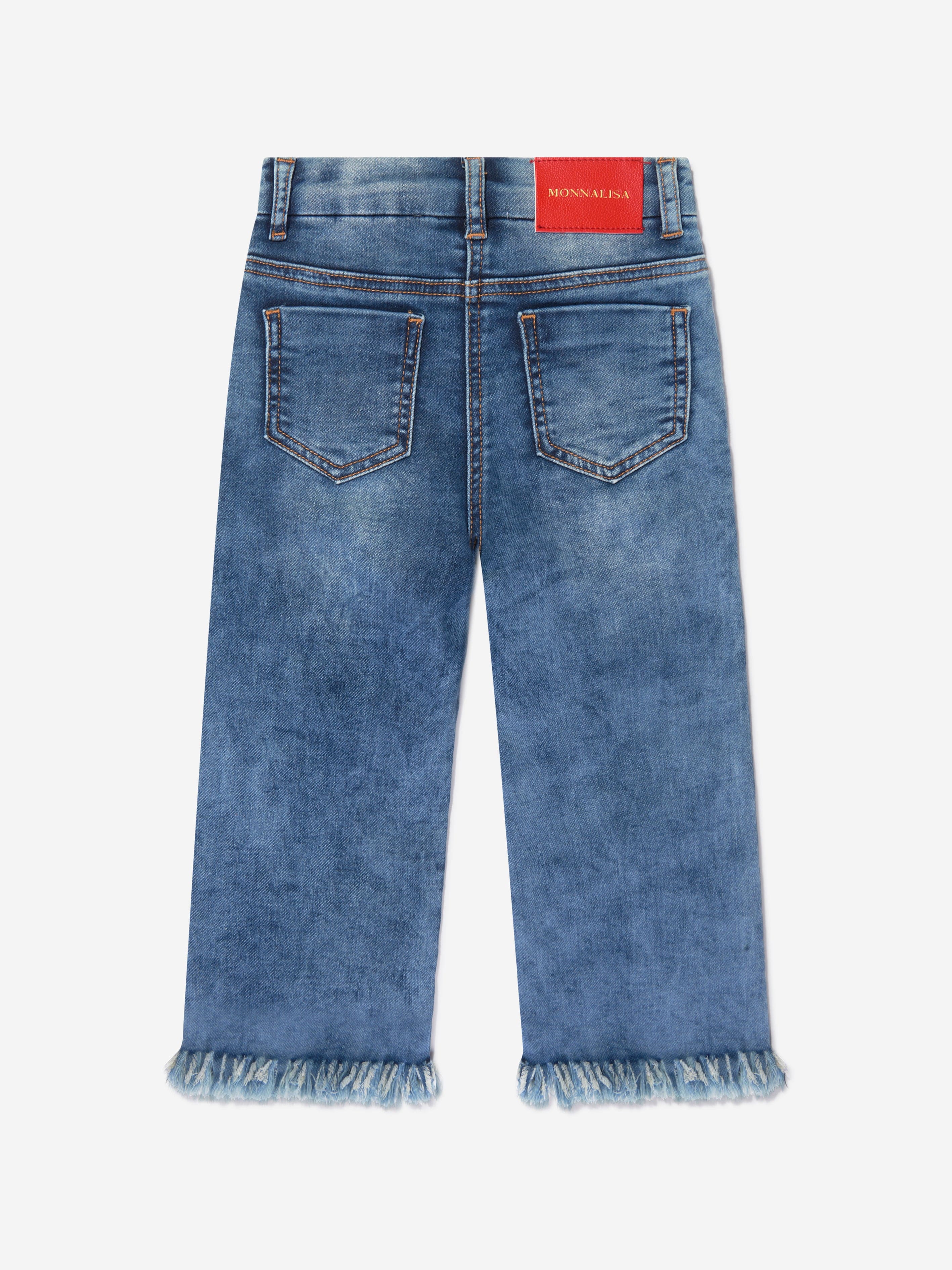 Monnalisa Girls Embroidered Cherry Jeans In Blue