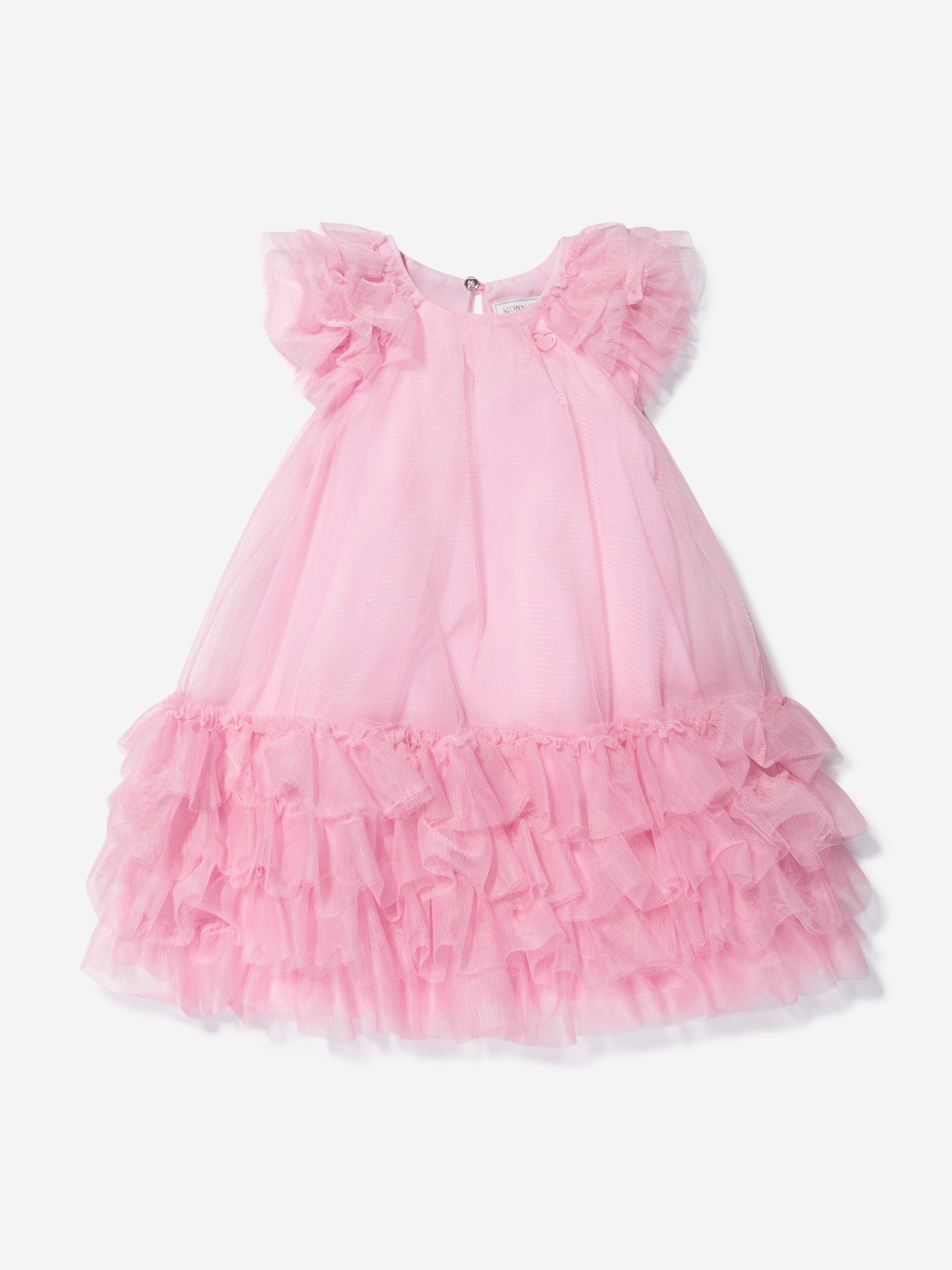 Monnalisa Girls Tulle Ruffle Dress In Pink