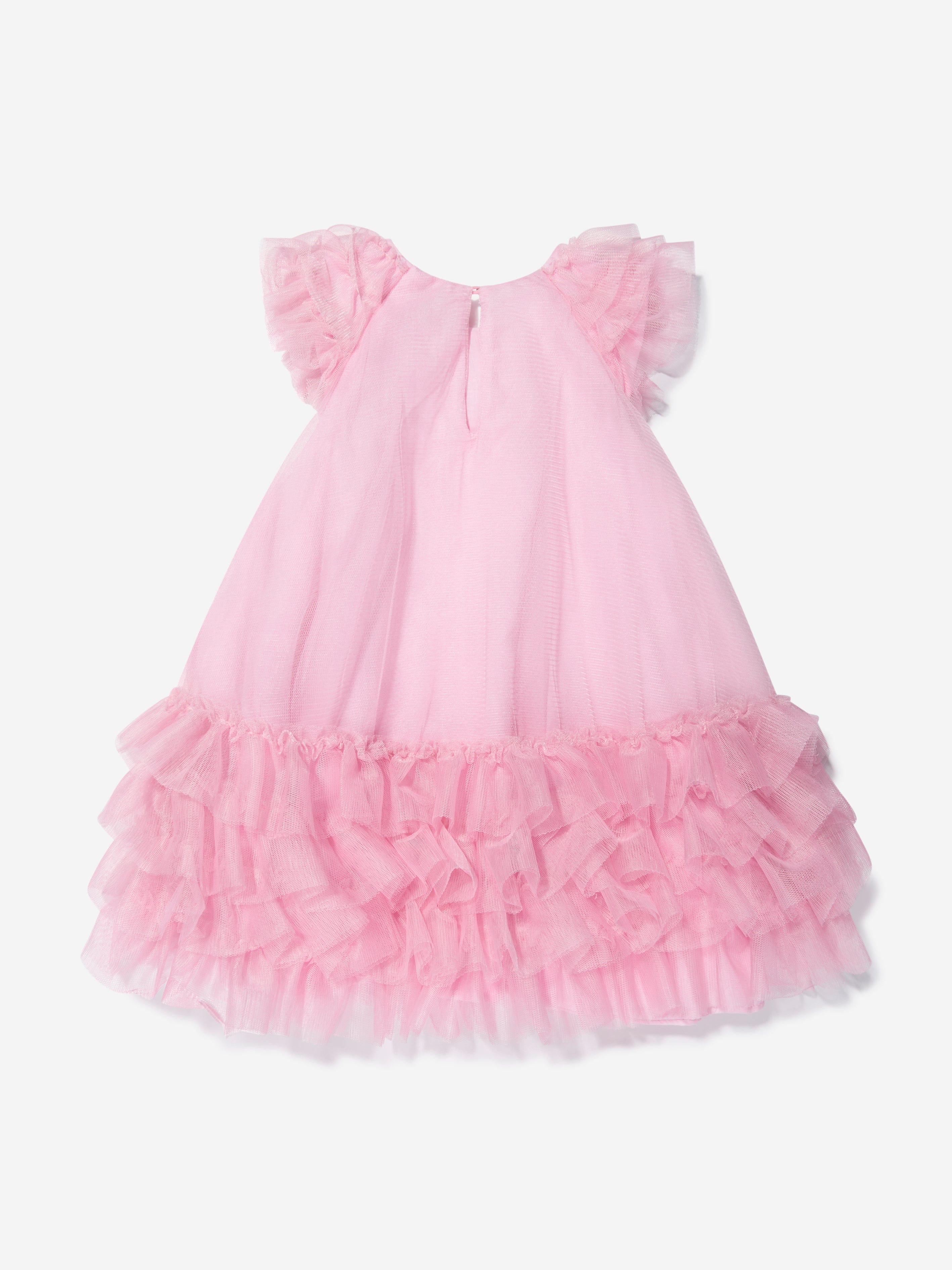 Monnalisa Girls Tulle Ruffle Dress In Pink