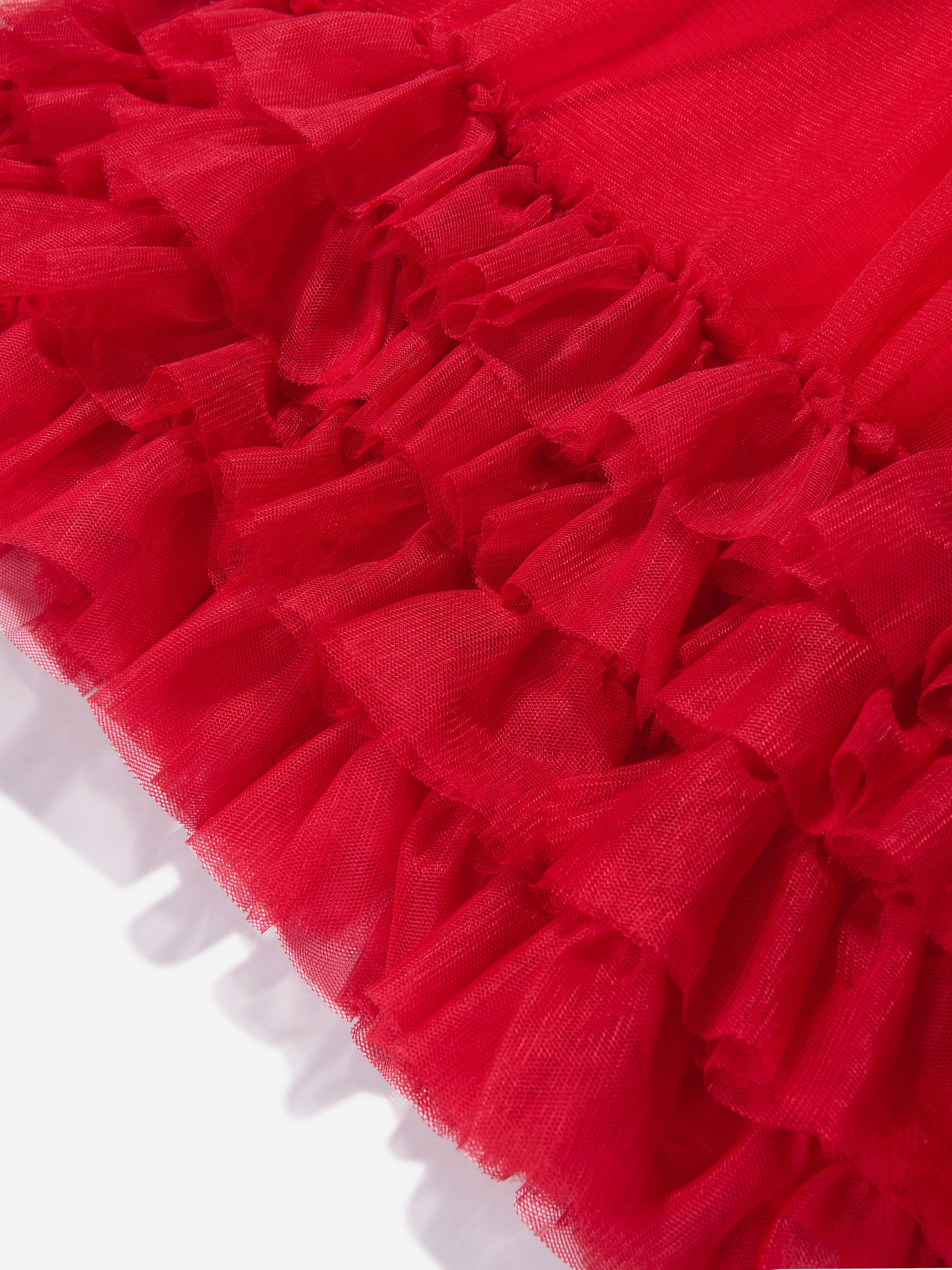 Monnalisa Girls Sleeveless Tulle Dress In Red