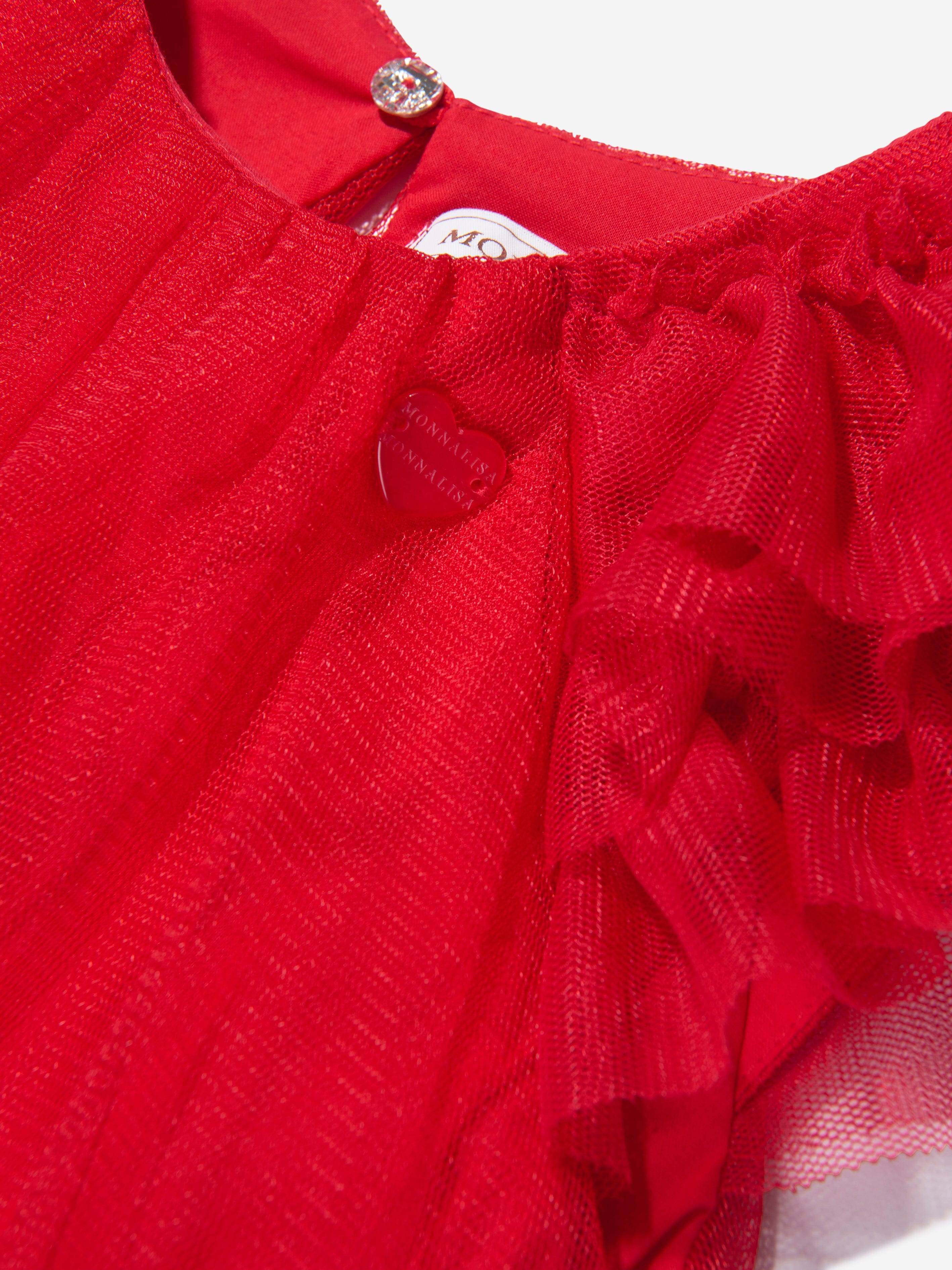 Monnalisa Girls Sleeveless Tulle Dress In Red