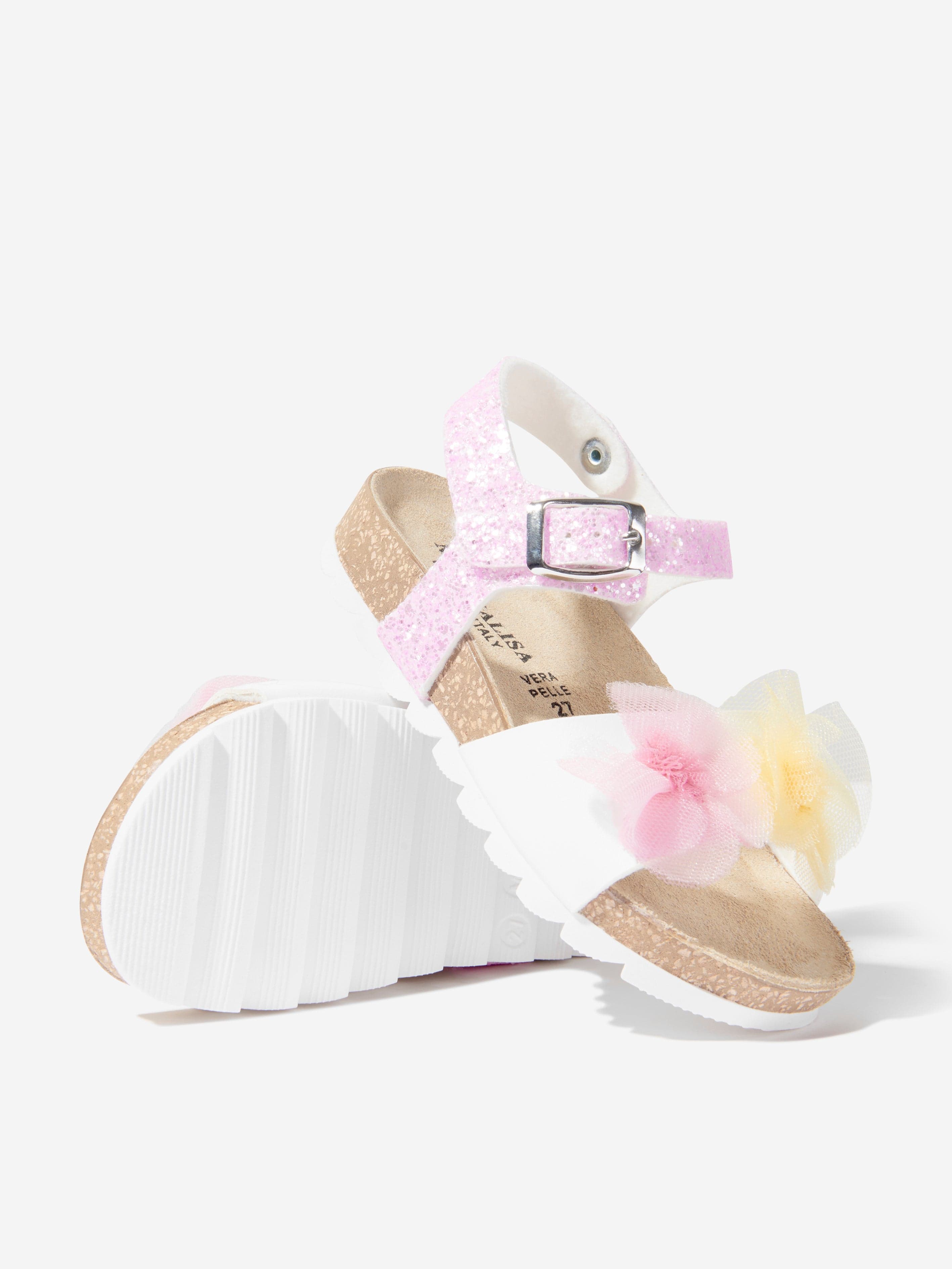 Monnalisa Girls Butterfly Glitter Sandals In White