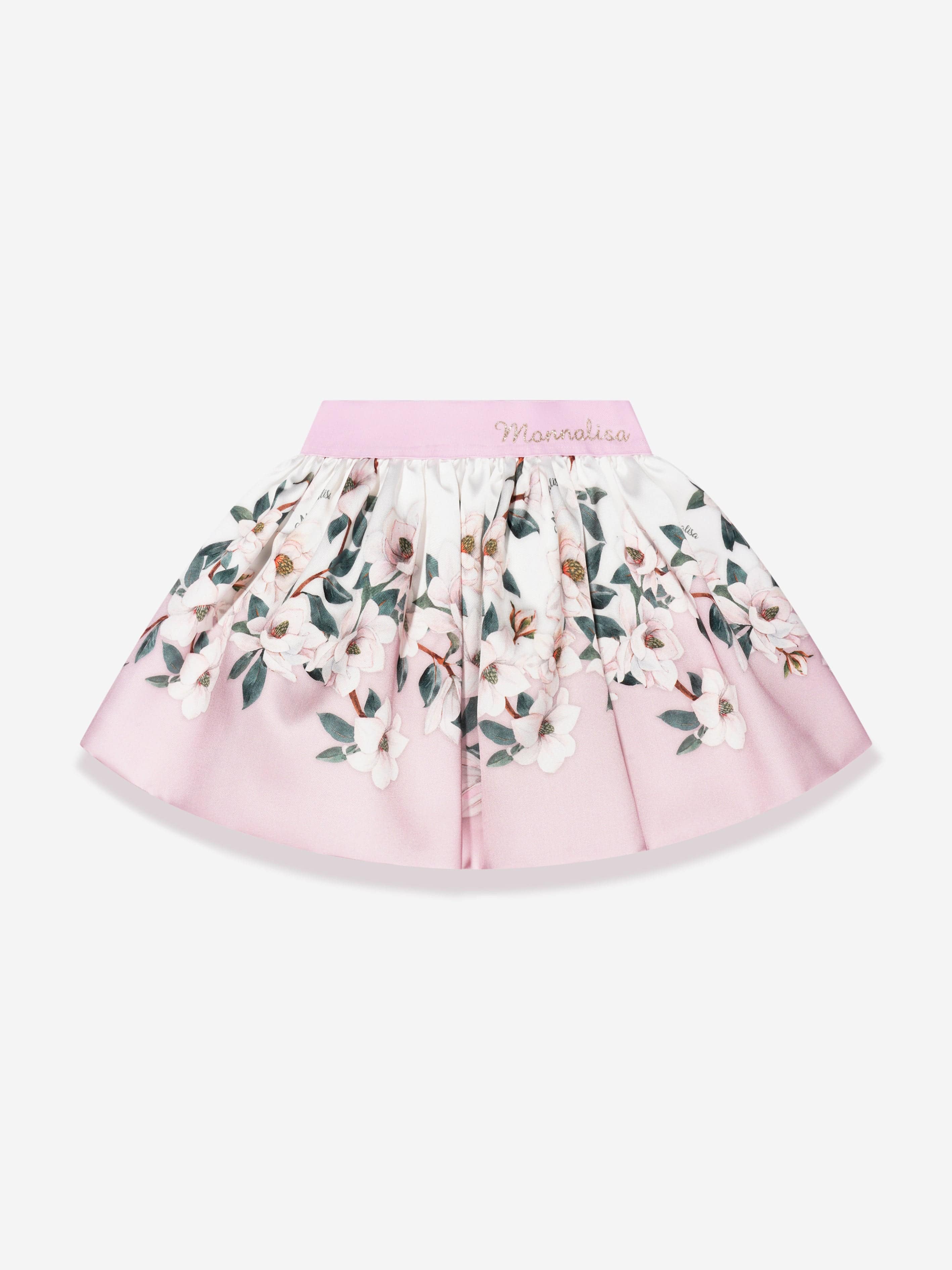 Monnalisa Girls Floral Leaf Print Skirt In Pink