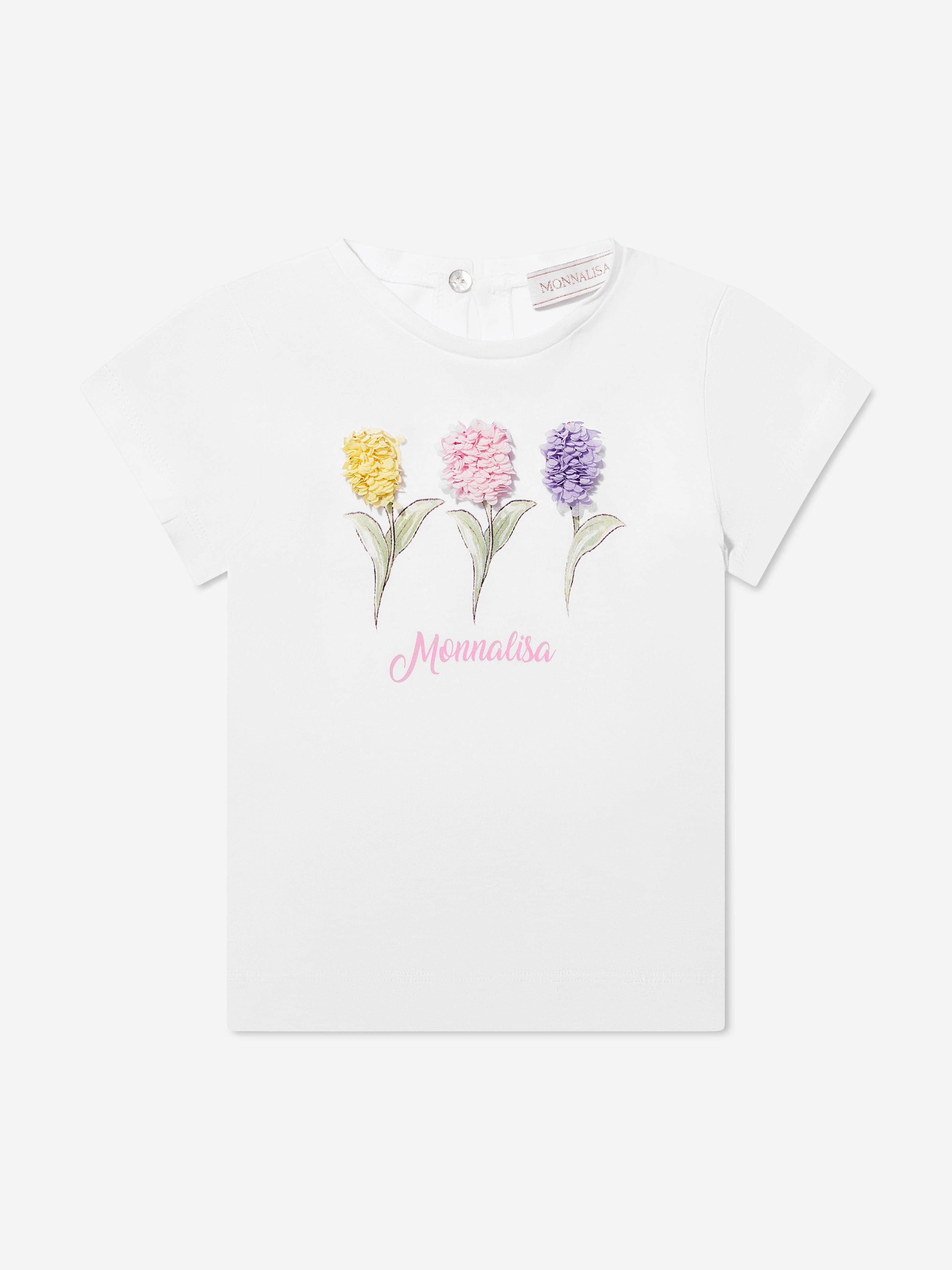 Monnalisa Baby Girls Tulips T-Shirt In White