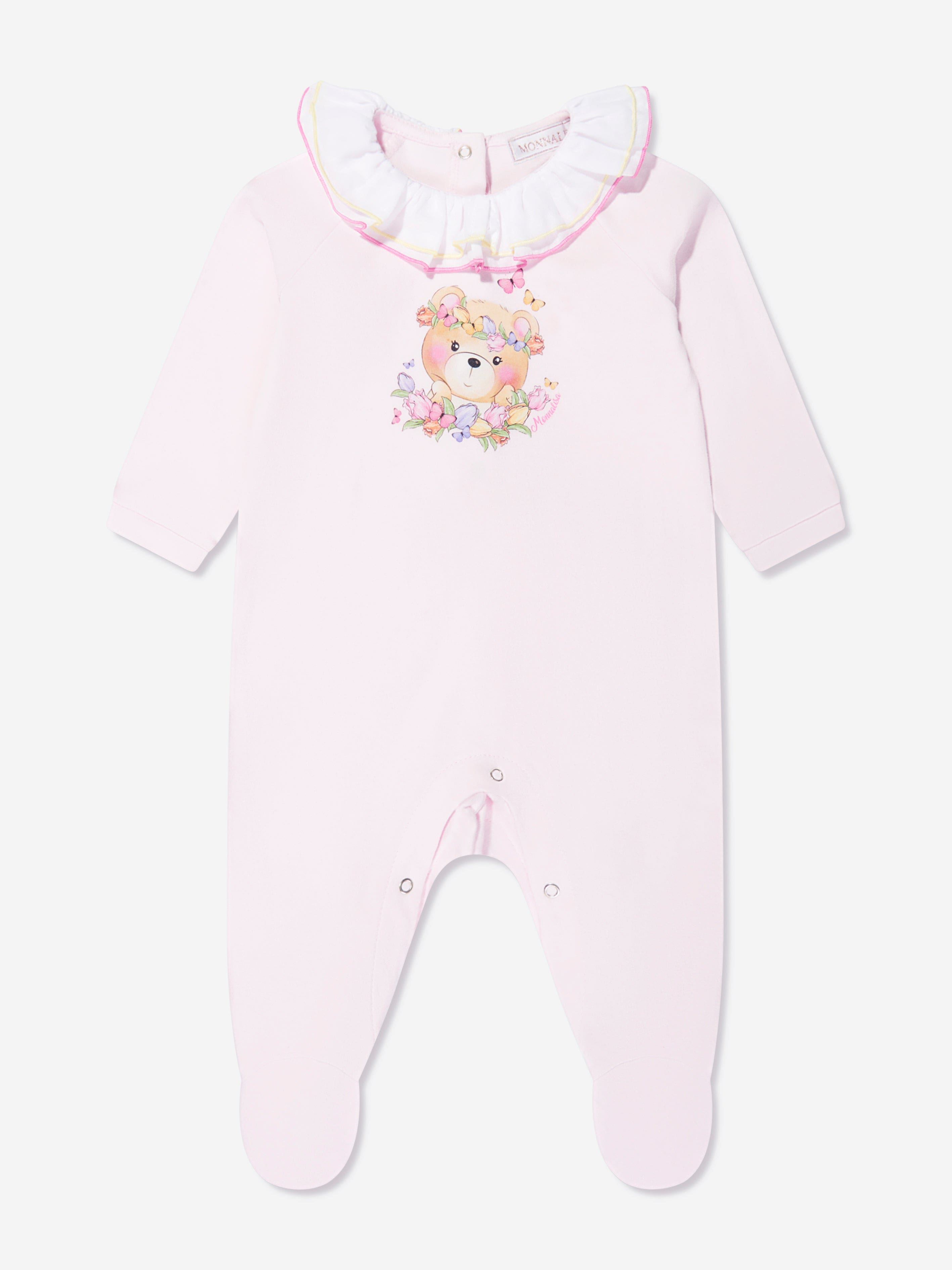 Monnalisa Baby Girls Teddy Bear Babygrow In Pink