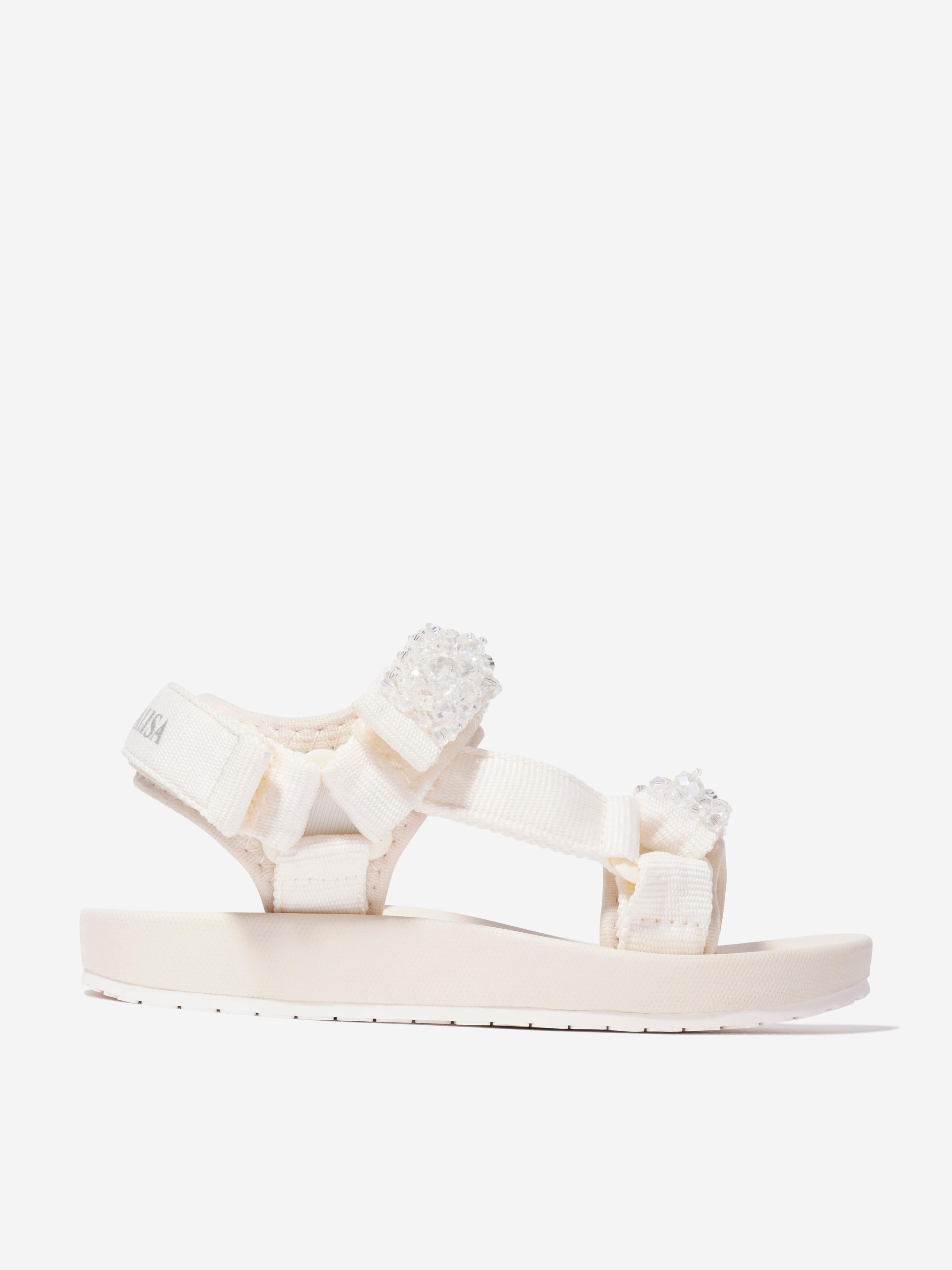 Monnalisa Girls Soft Embellished Sandals In Cream