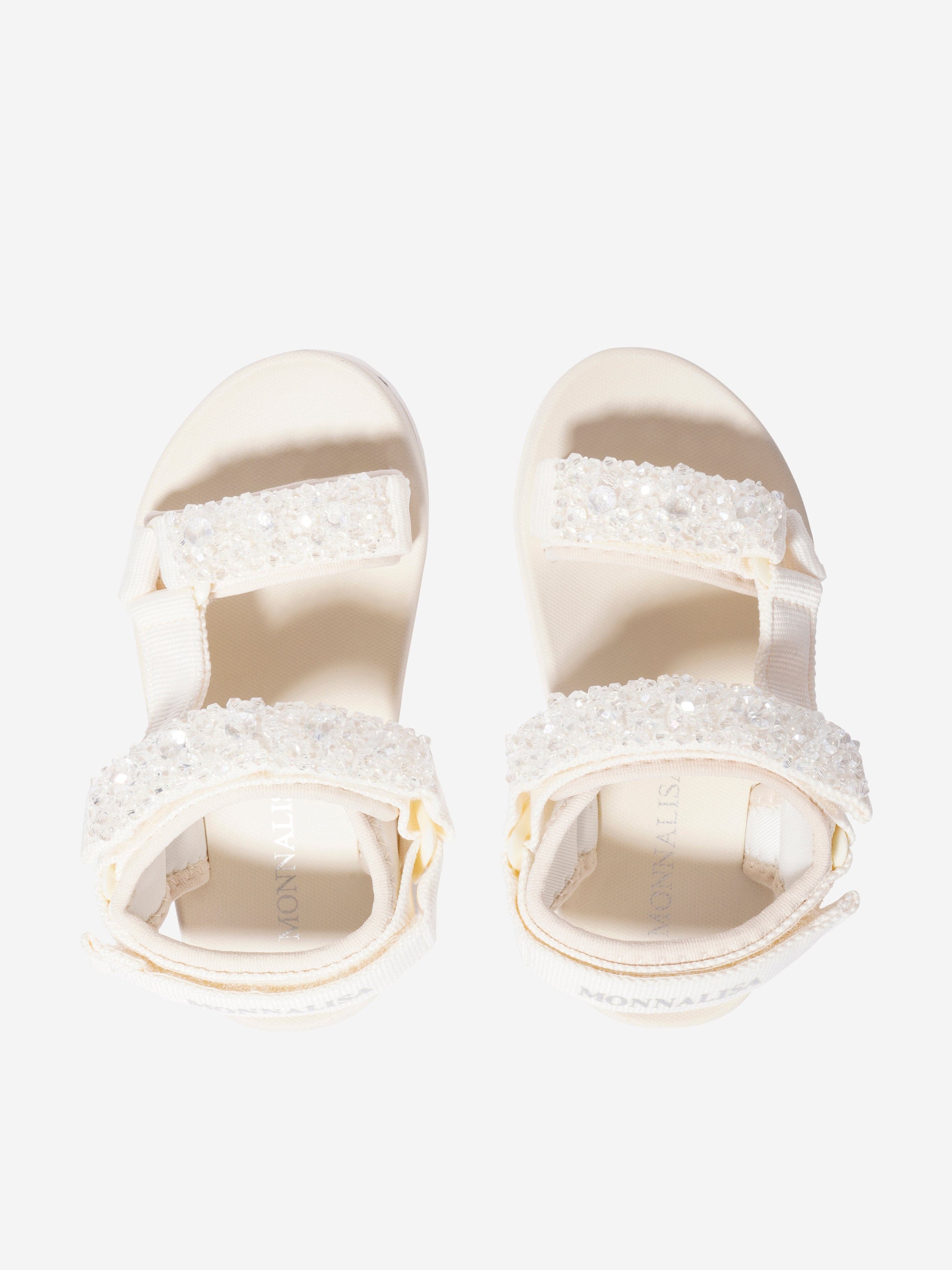 Monnalisa Girls Soft Embellished Sandals In Cream