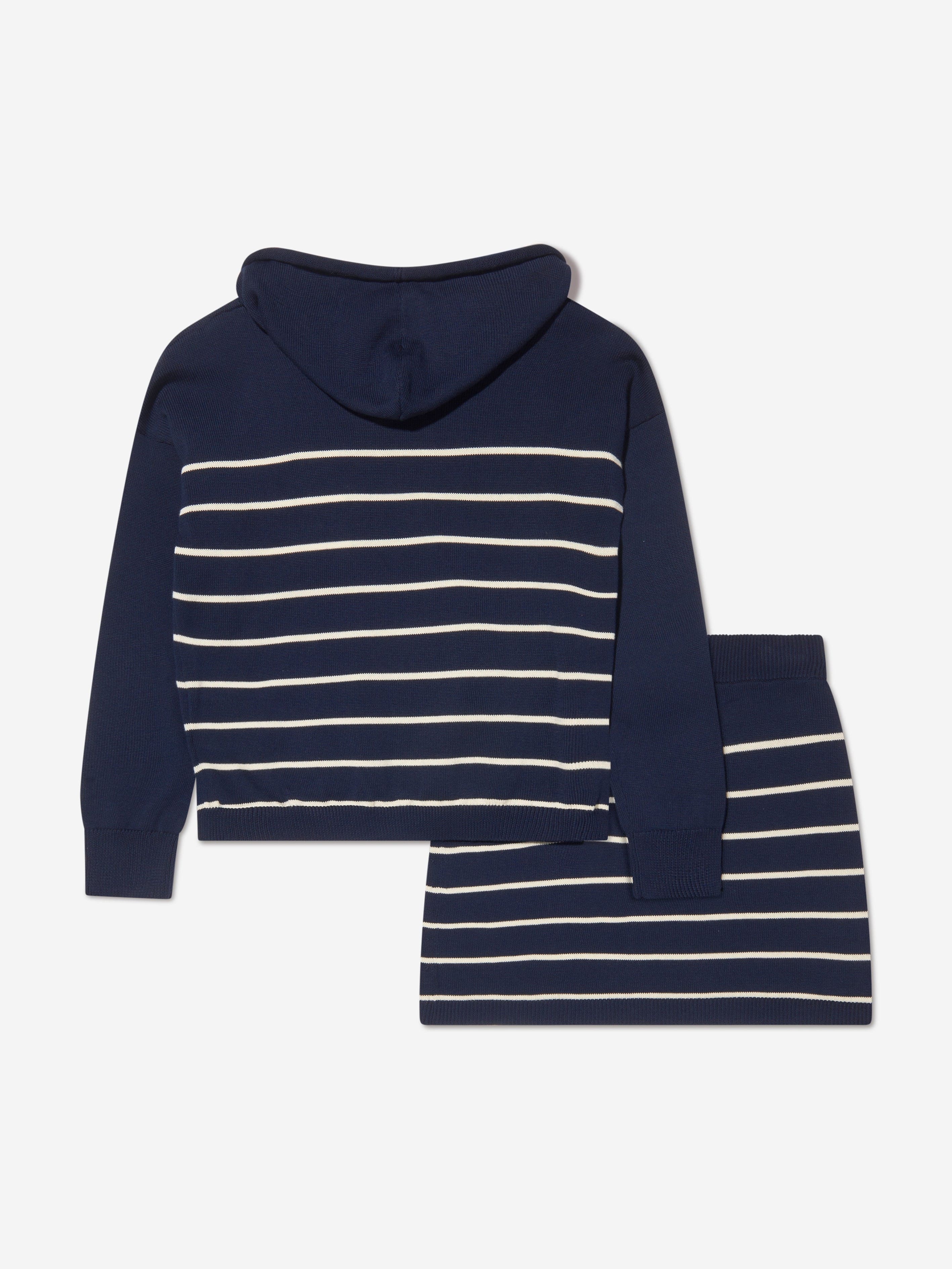 Moncler Enfant Girls Striped Hoodie And Skirt Set in Navy