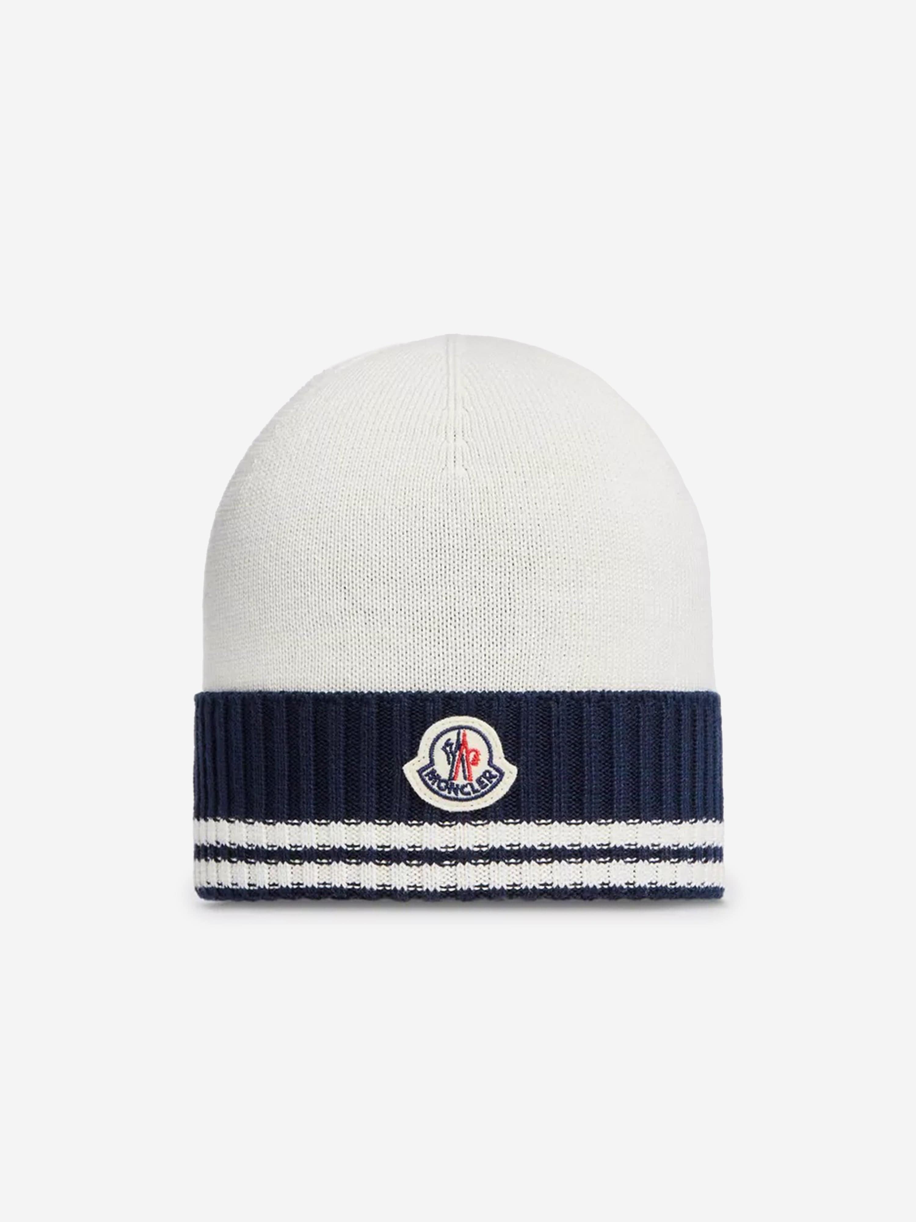 Moncler Enfant Baby Boys Logo Knitted Beanie Hat in White