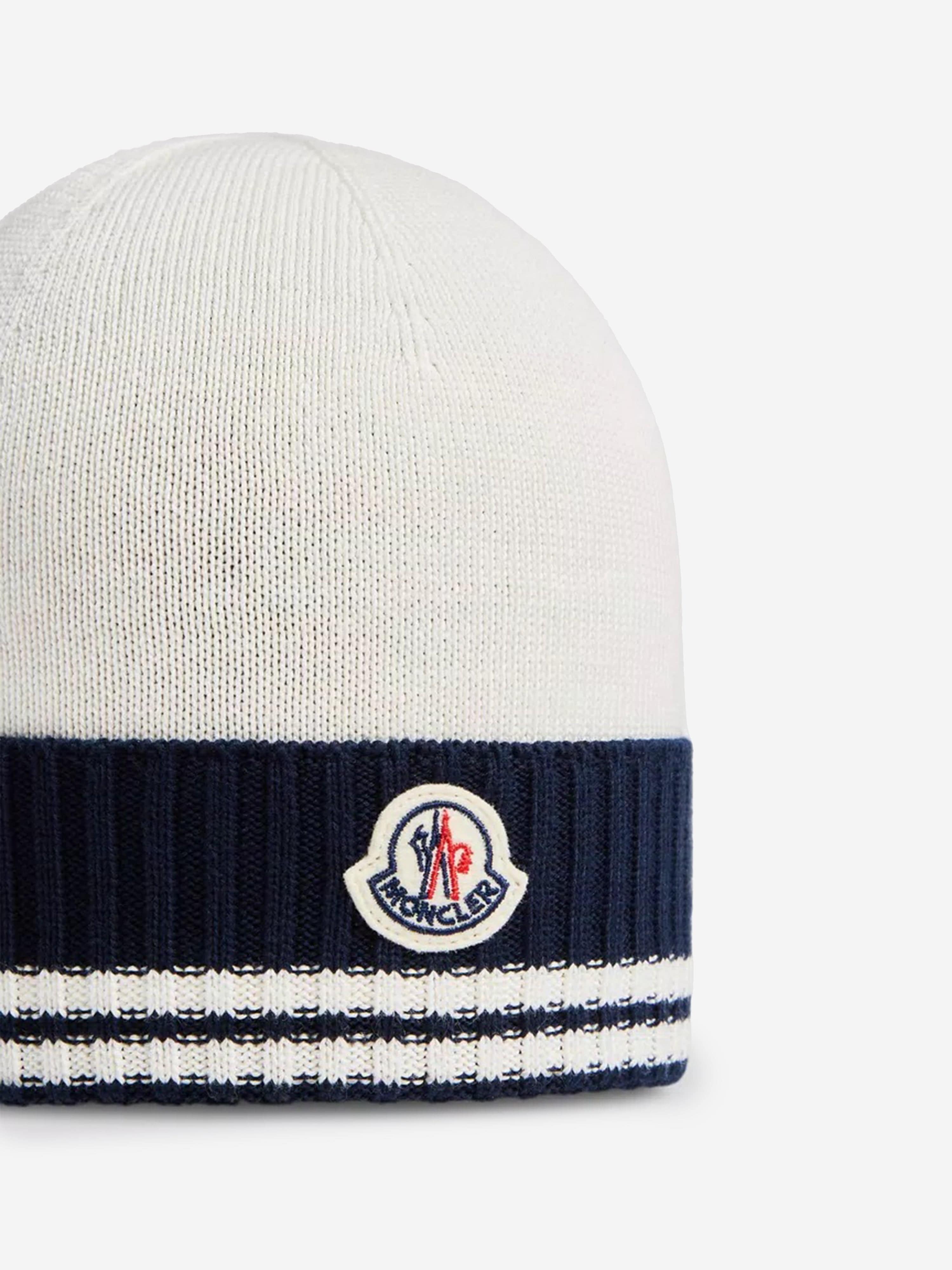 Moncler Enfant Baby Boys Logo Knitted Beanie Hat in White