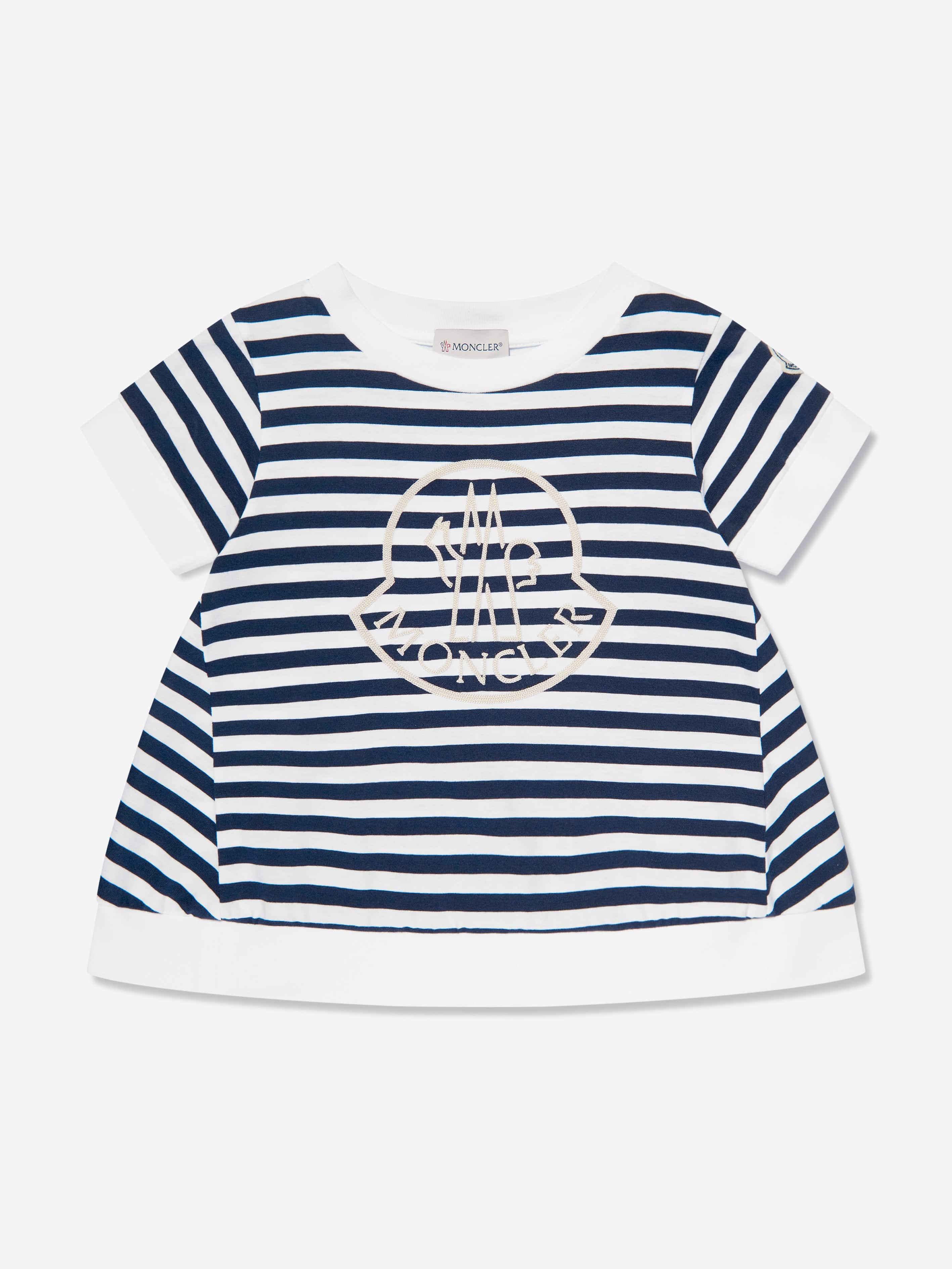 Moncler Enfant Girls Striped Logo T-Shirt in Navy