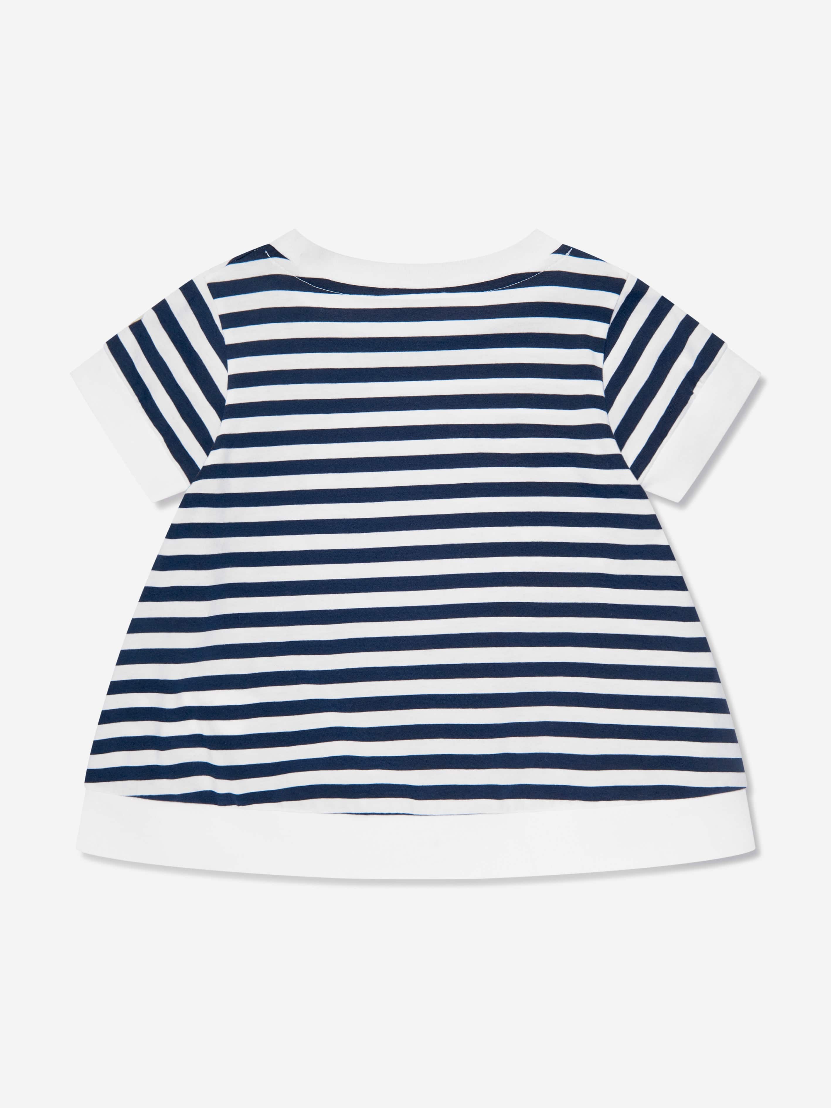 Moncler Enfant Girls Striped Logo T-Shirt in Navy