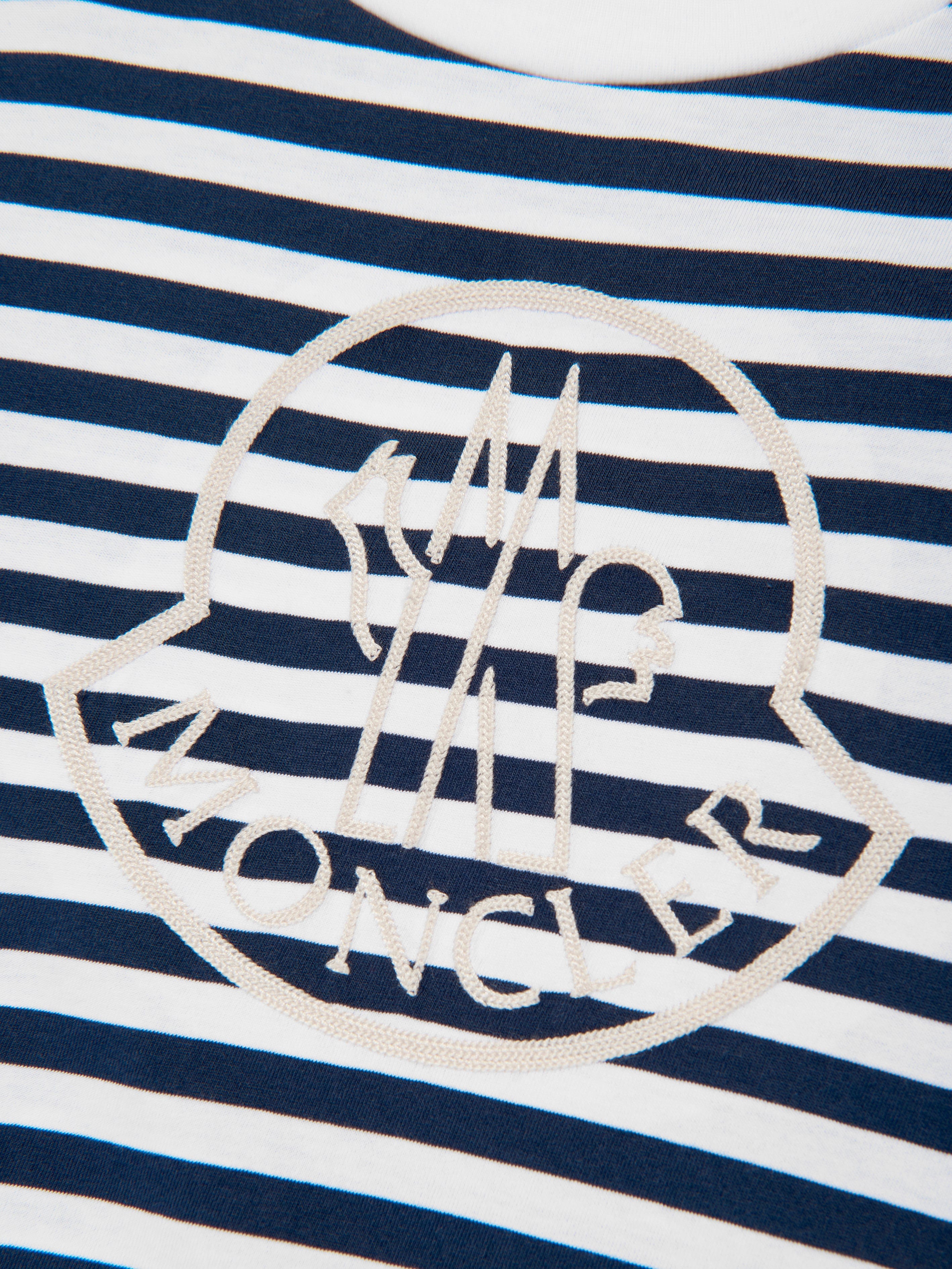 Moncler Enfant Girls Striped Logo T-Shirt in Navy