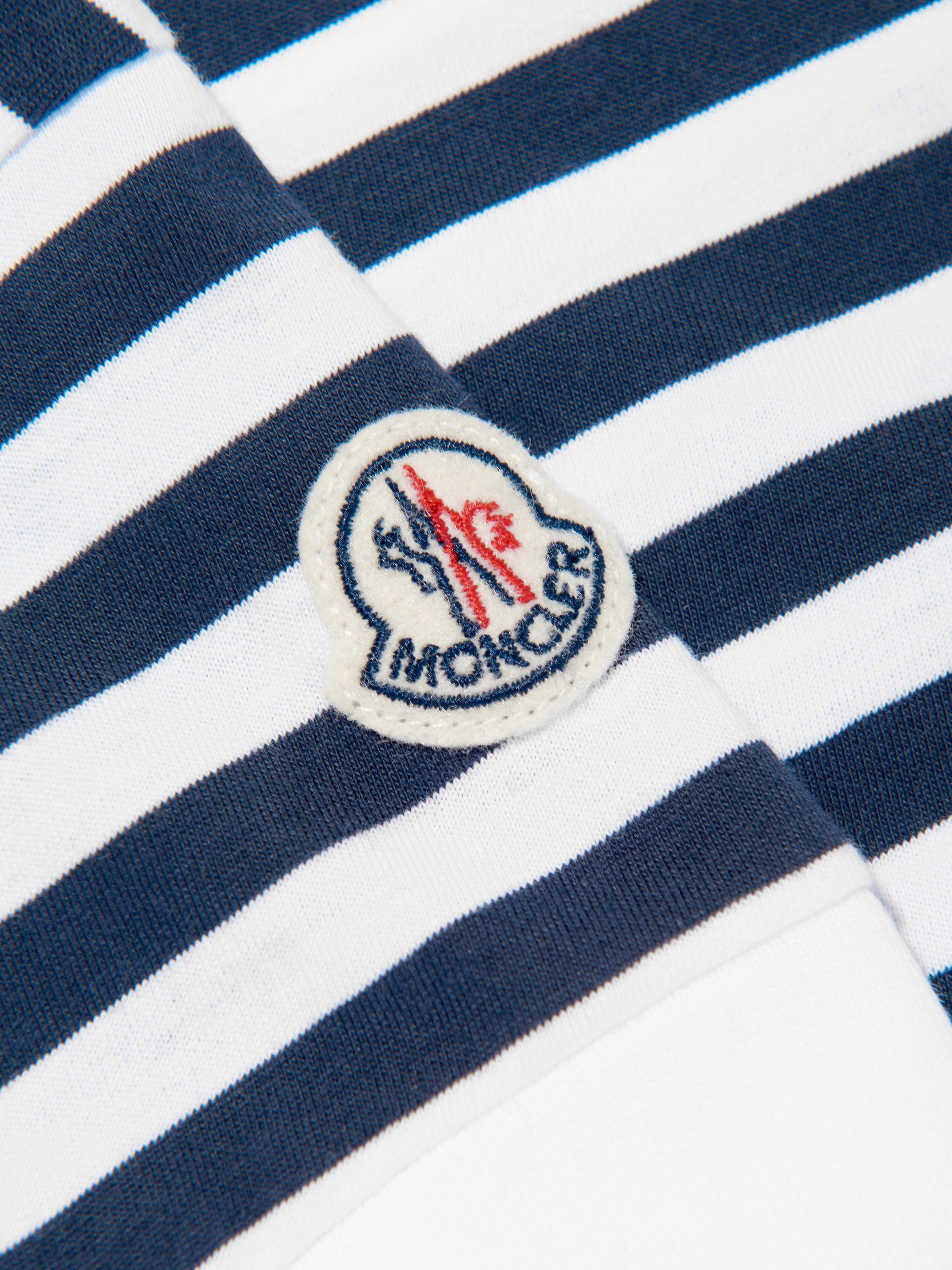 Moncler Enfant Girls Striped Logo T-Shirt in Navy