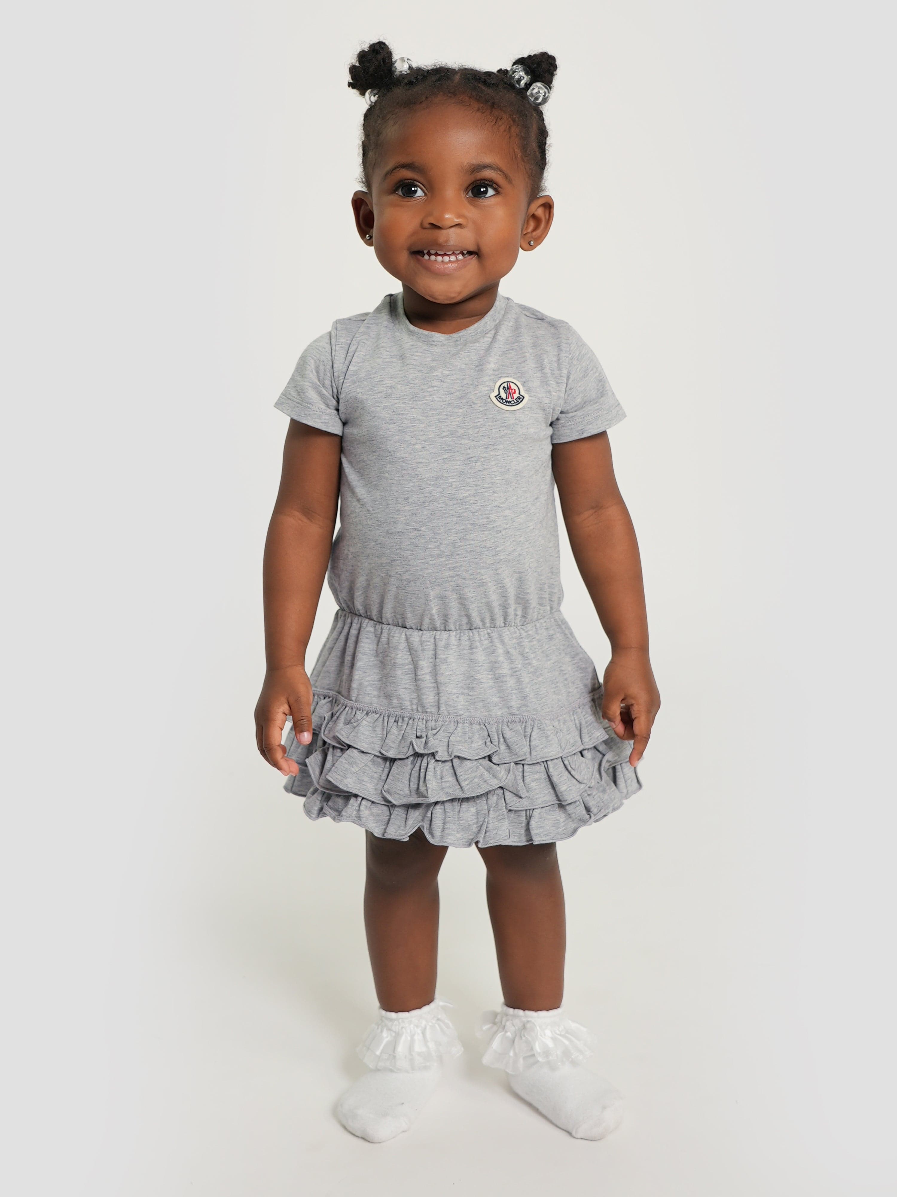 Moncler Enfant Baby Girls Frilly T-Shirt Dress in Grey