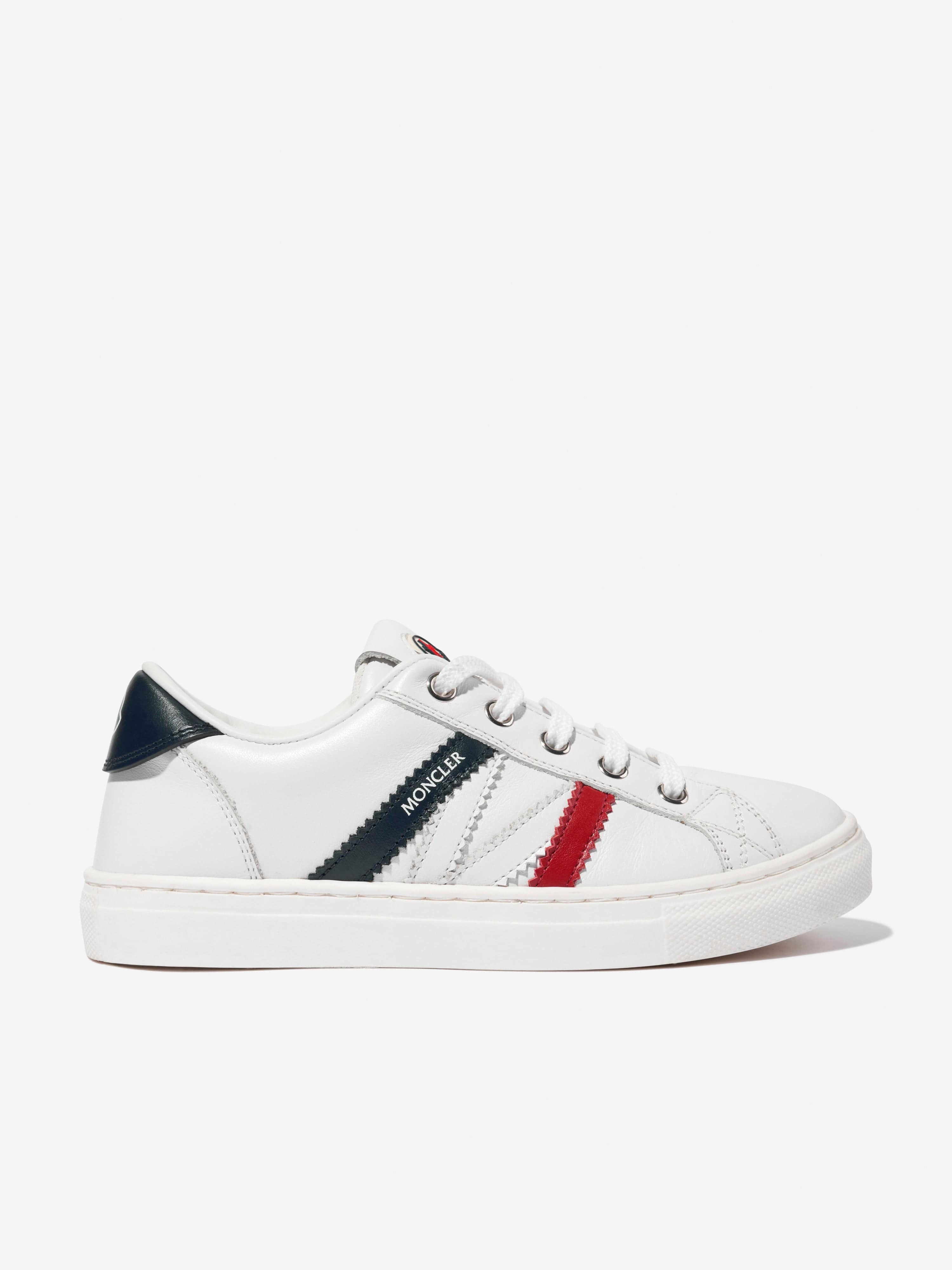 Moncler Enfant Kids Leather Petit Monaco Low Top Trainers in White