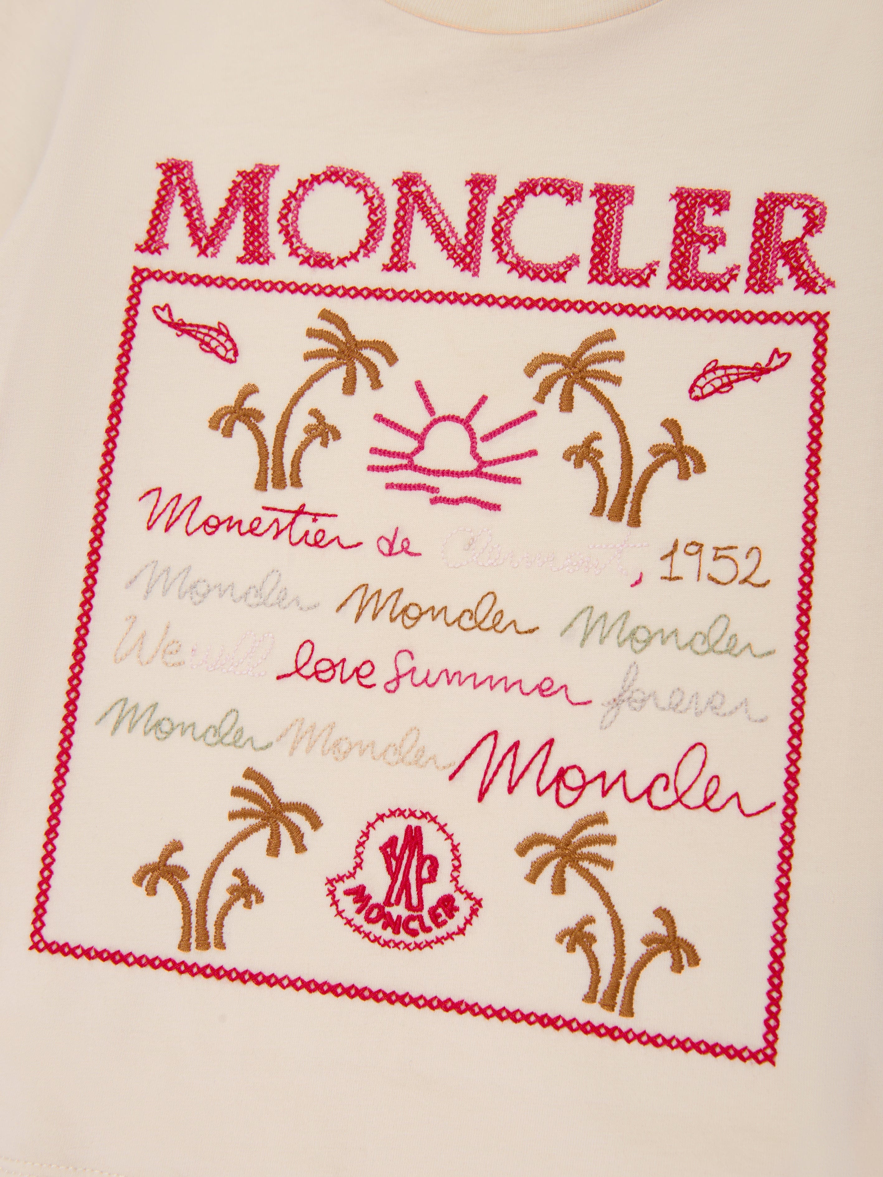 Moncler Enfant Girls Palm Trees Logo T-Shirt in Ivory