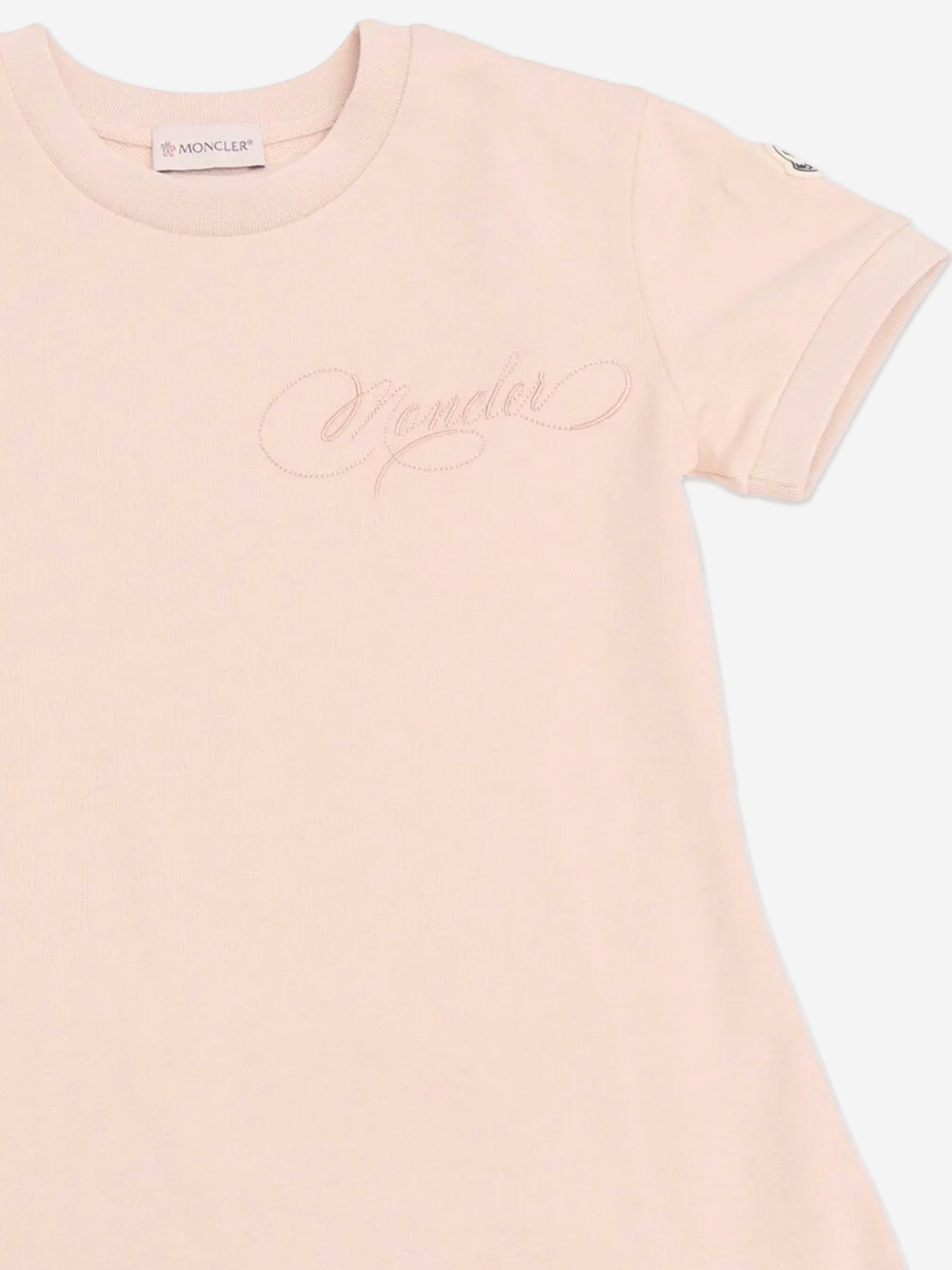 Moncler Enfant Girls Logo Jersey Dress in Pink