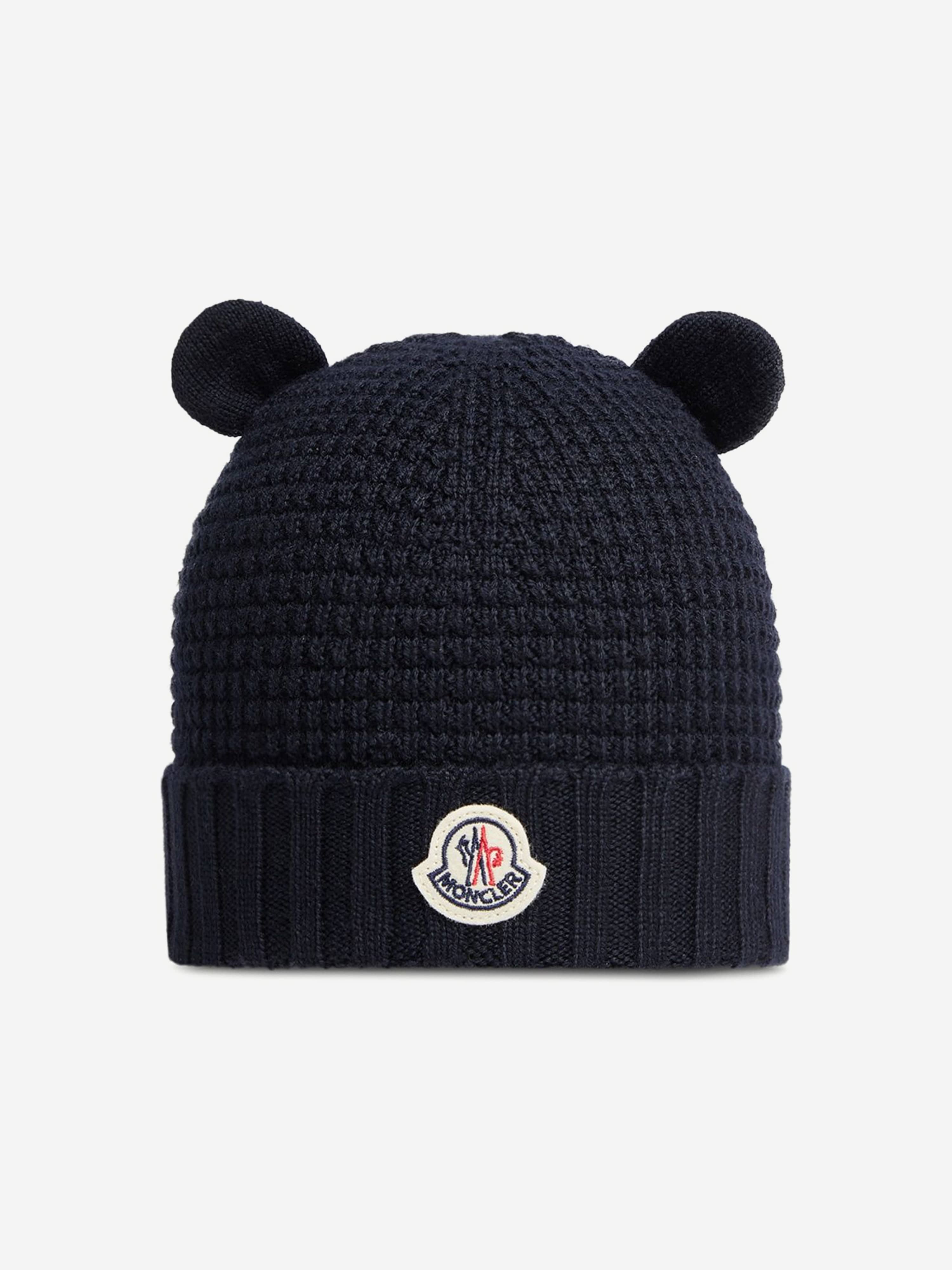 Moncler Enfant Baby Wool Beanie Hat with Ears in Navy