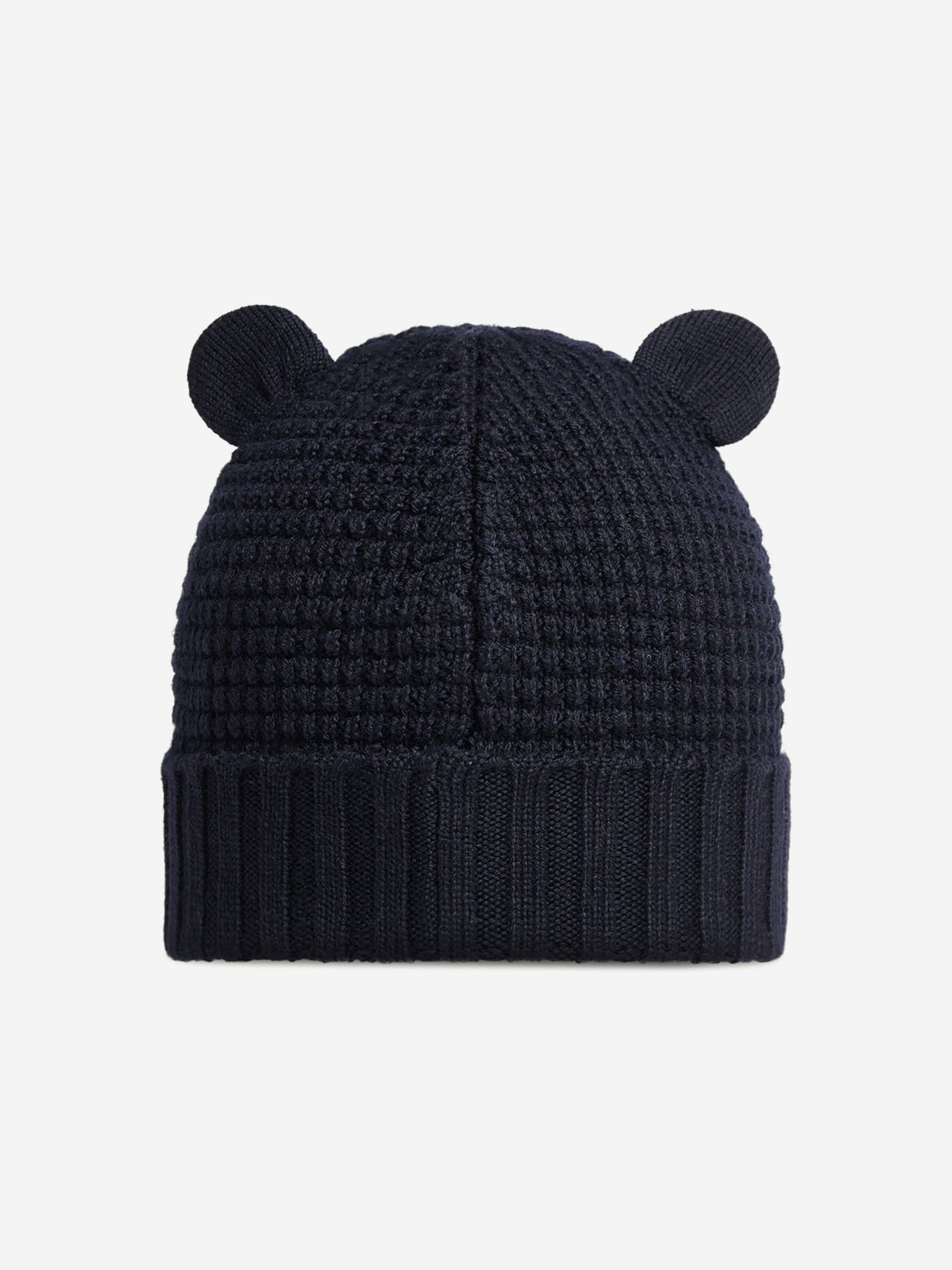 Moncler Enfant Baby Wool Beanie Hat with Ears in Navy