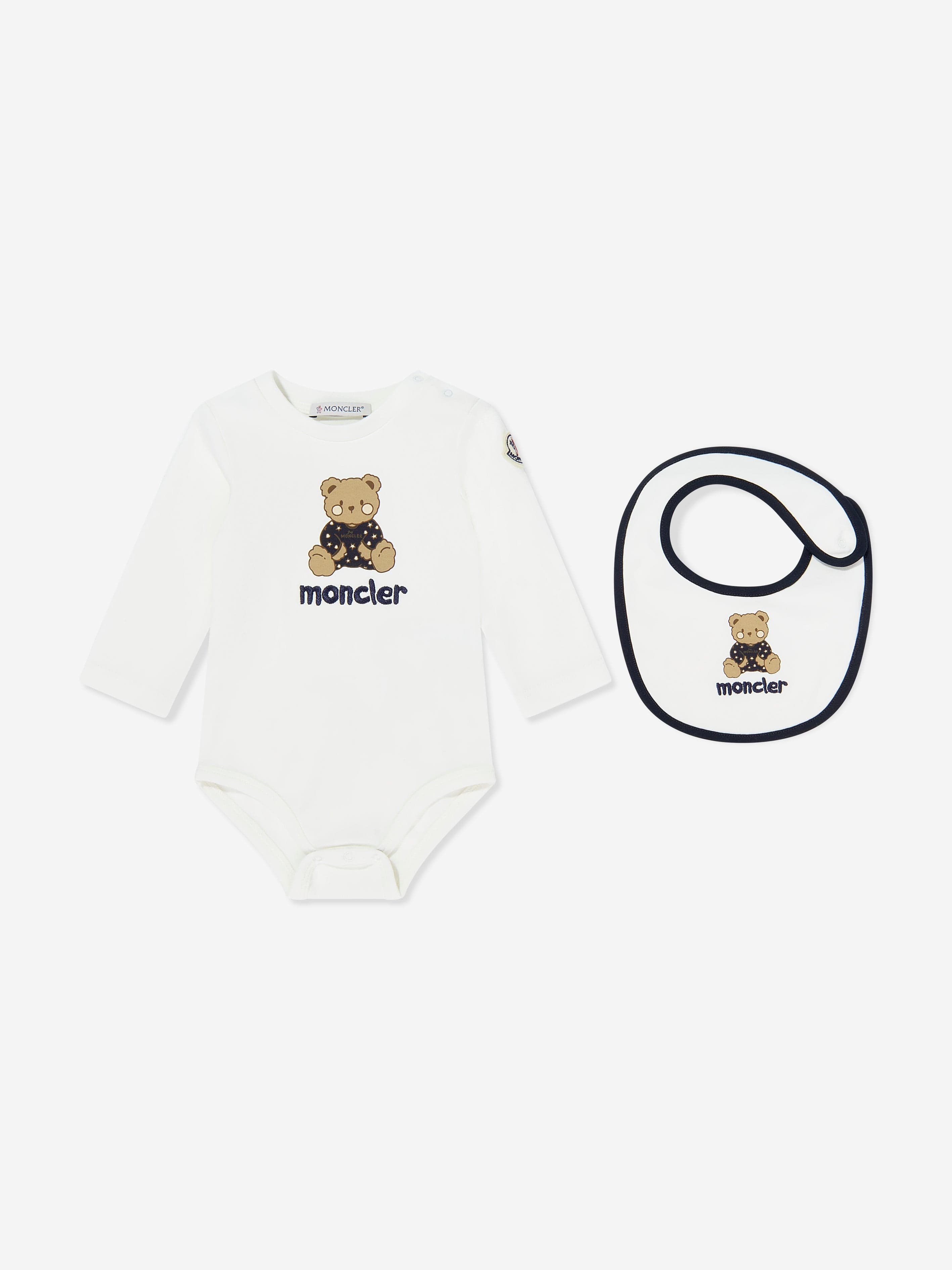 Moncler Enfant Baby Teddy Bear Bodysuit Set in White