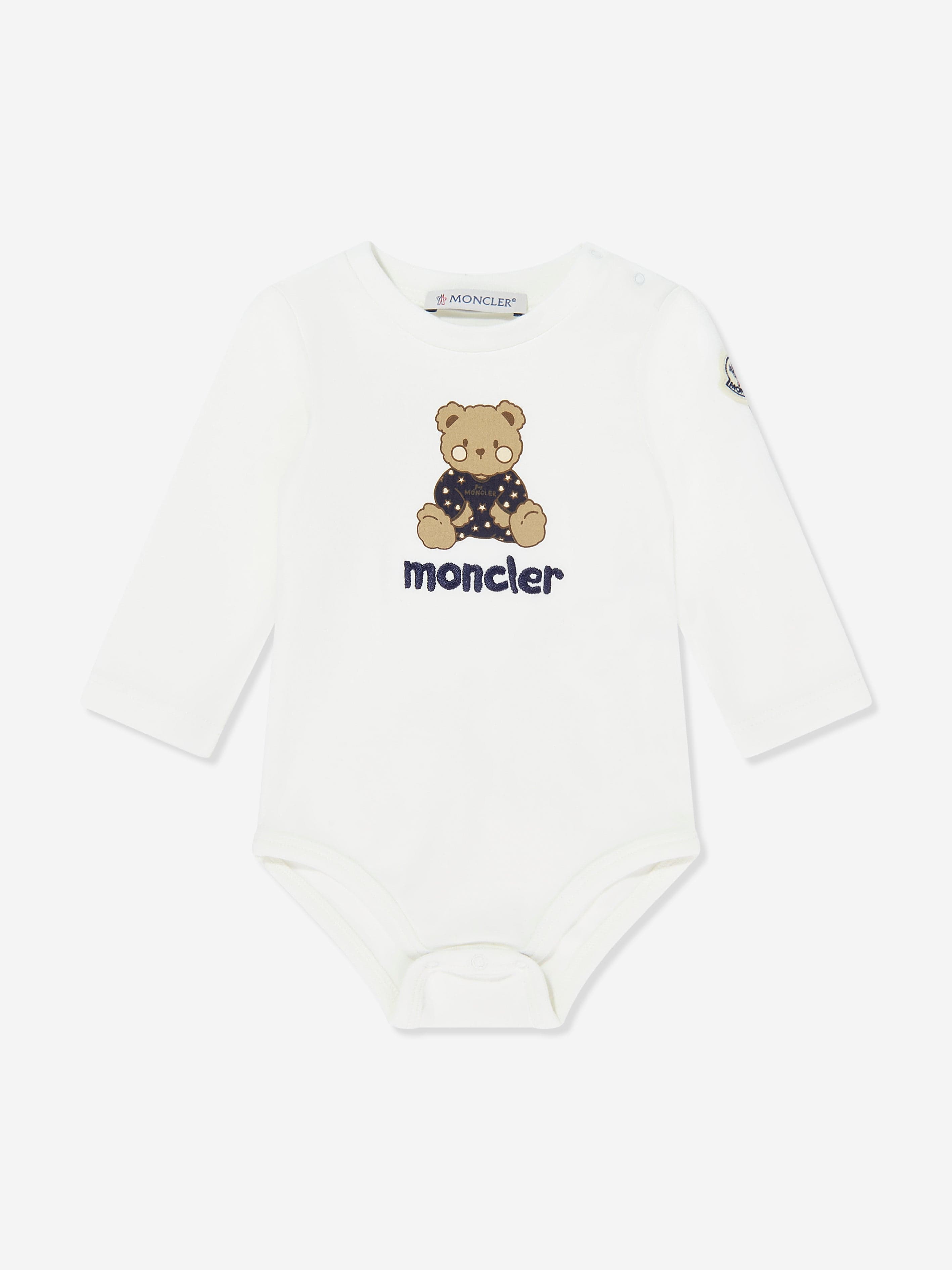 Moncler Enfant Baby Teddy Bear Bodysuit Set in White