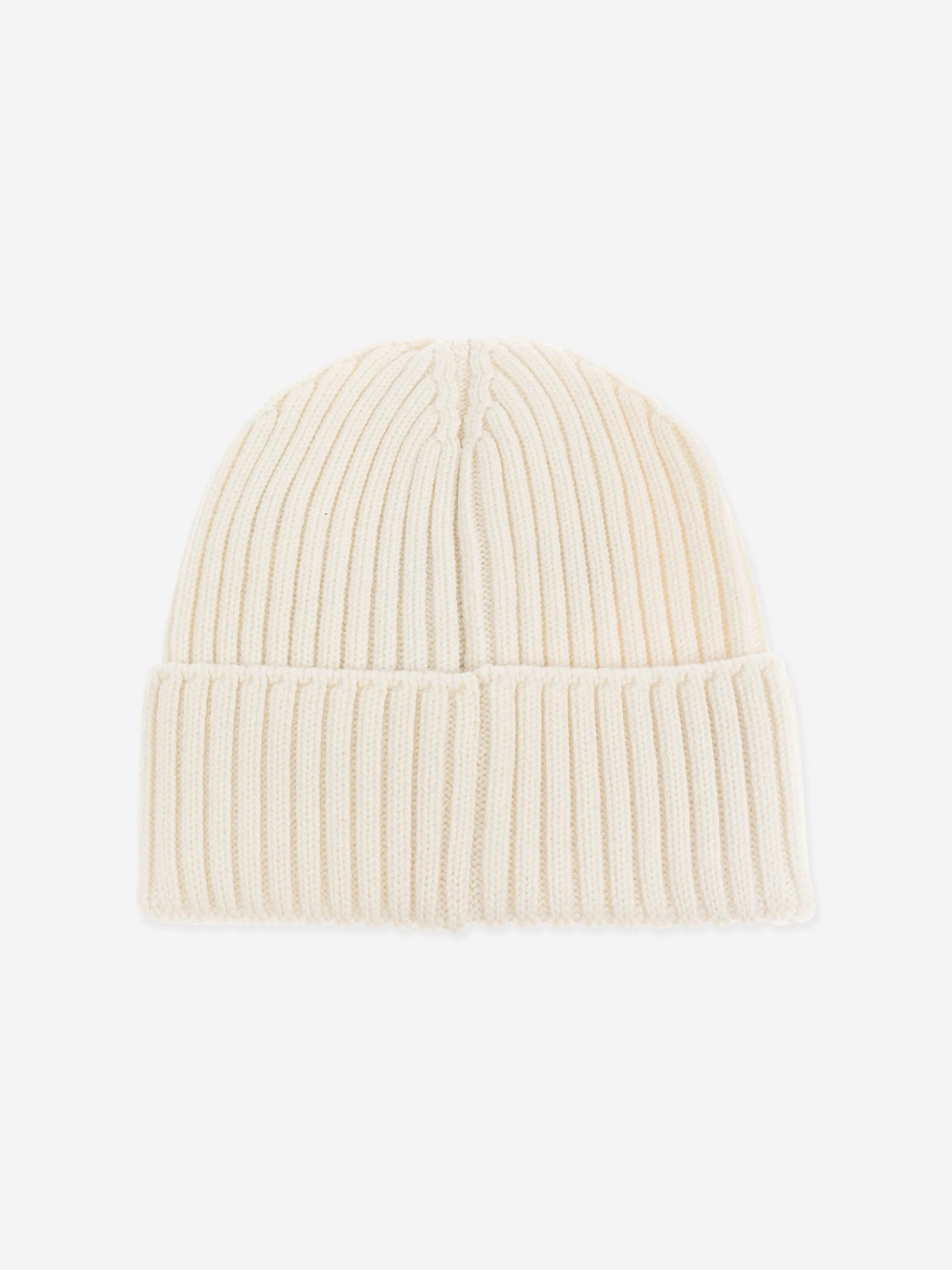 Moncler Enfant Girls Wool Knit Beanie Hat in Ivory