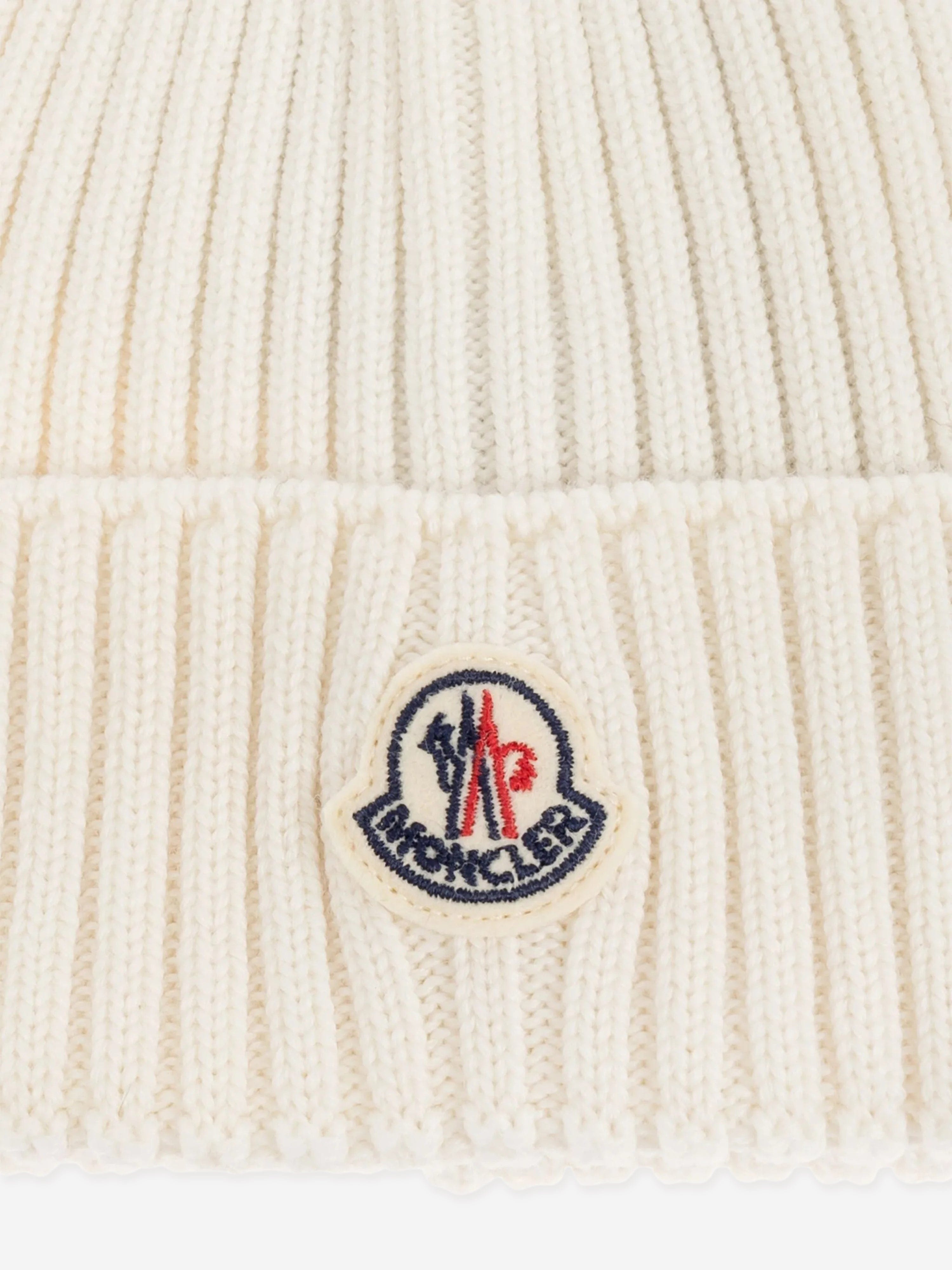 Moncler Enfant Girls Wool Knit Beanie Hat in Ivory