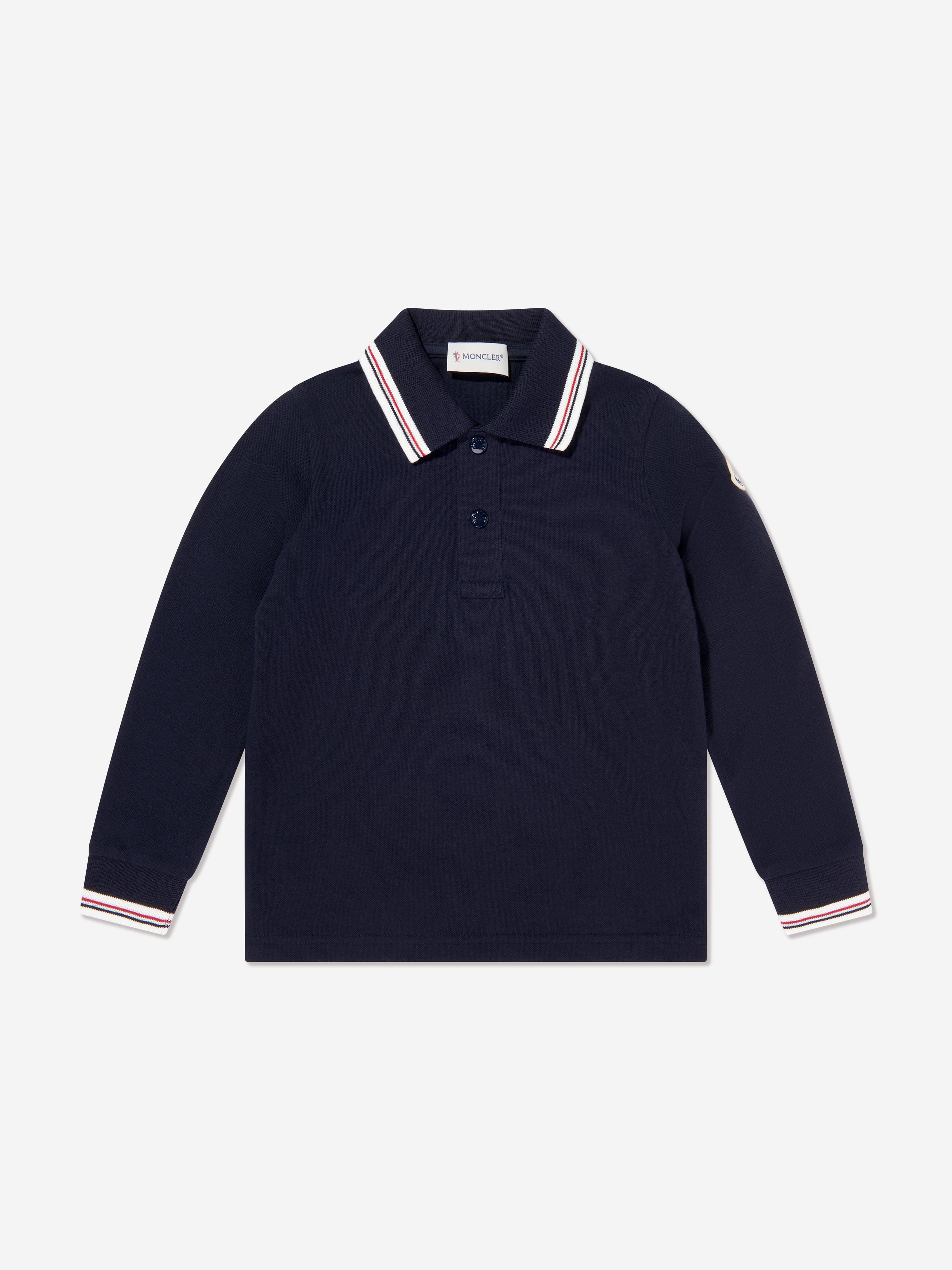 Moncler Enfant Boys Cotton Long Sleeve Polo Shirt in Navy