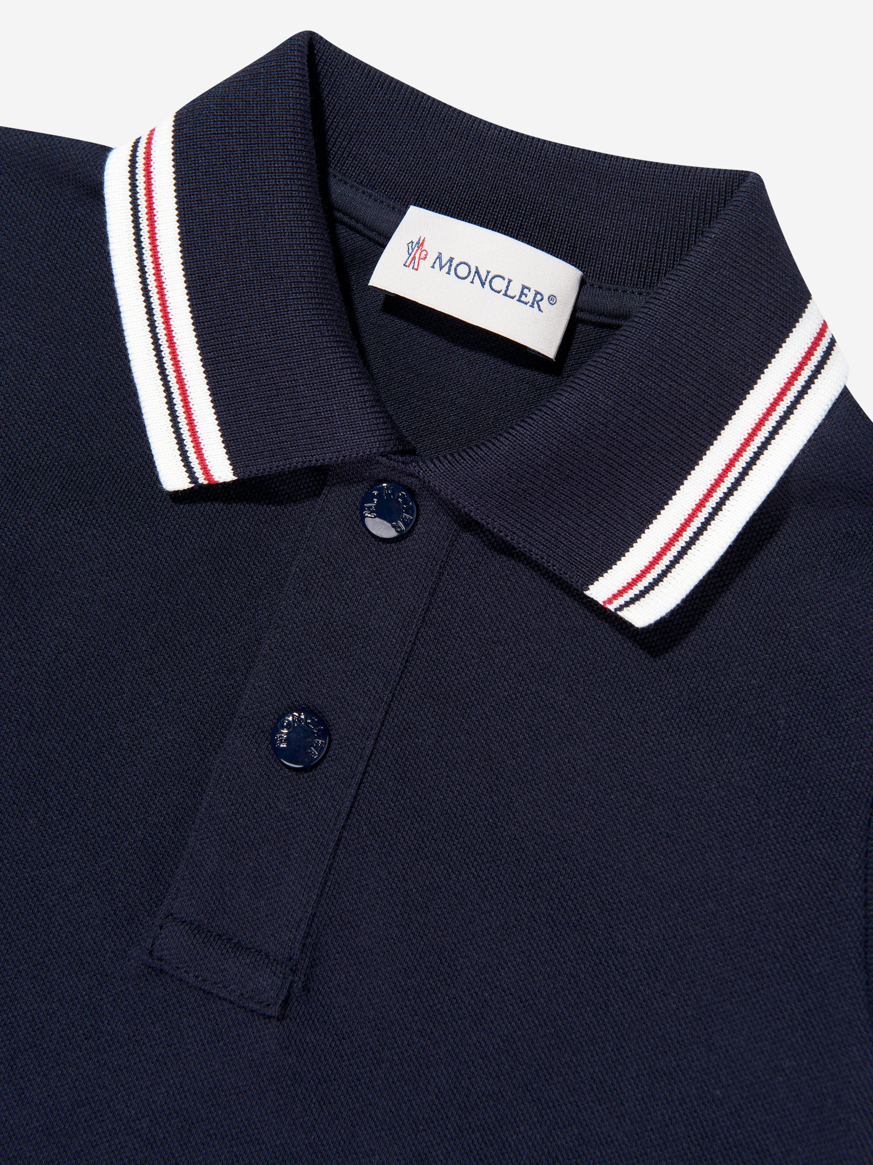 Moncler Enfant Boys Cotton Long Sleeve Polo Shirt in Navy