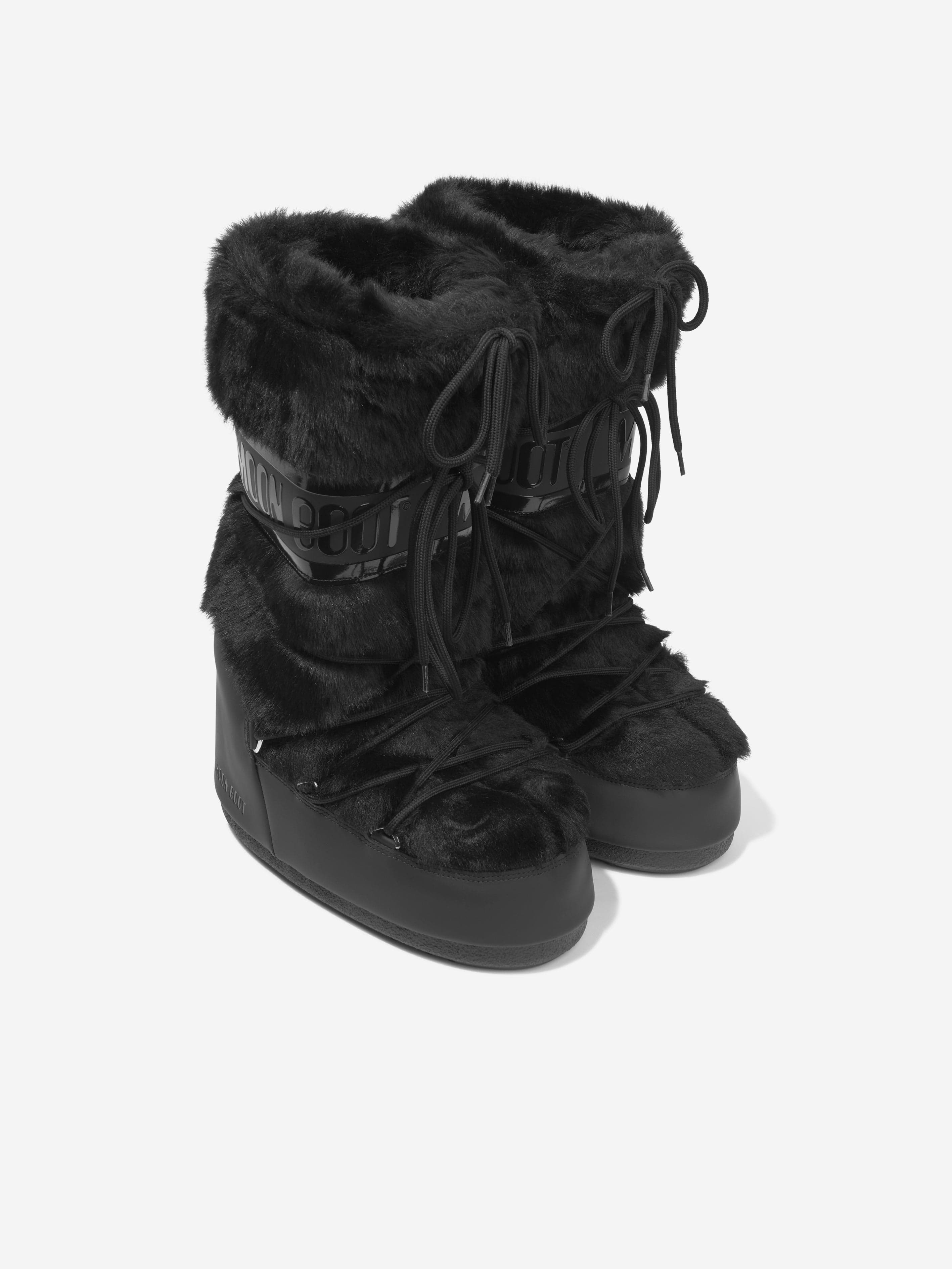 Moon Boot Kids Icon Faux Fur Snow Boots in Black