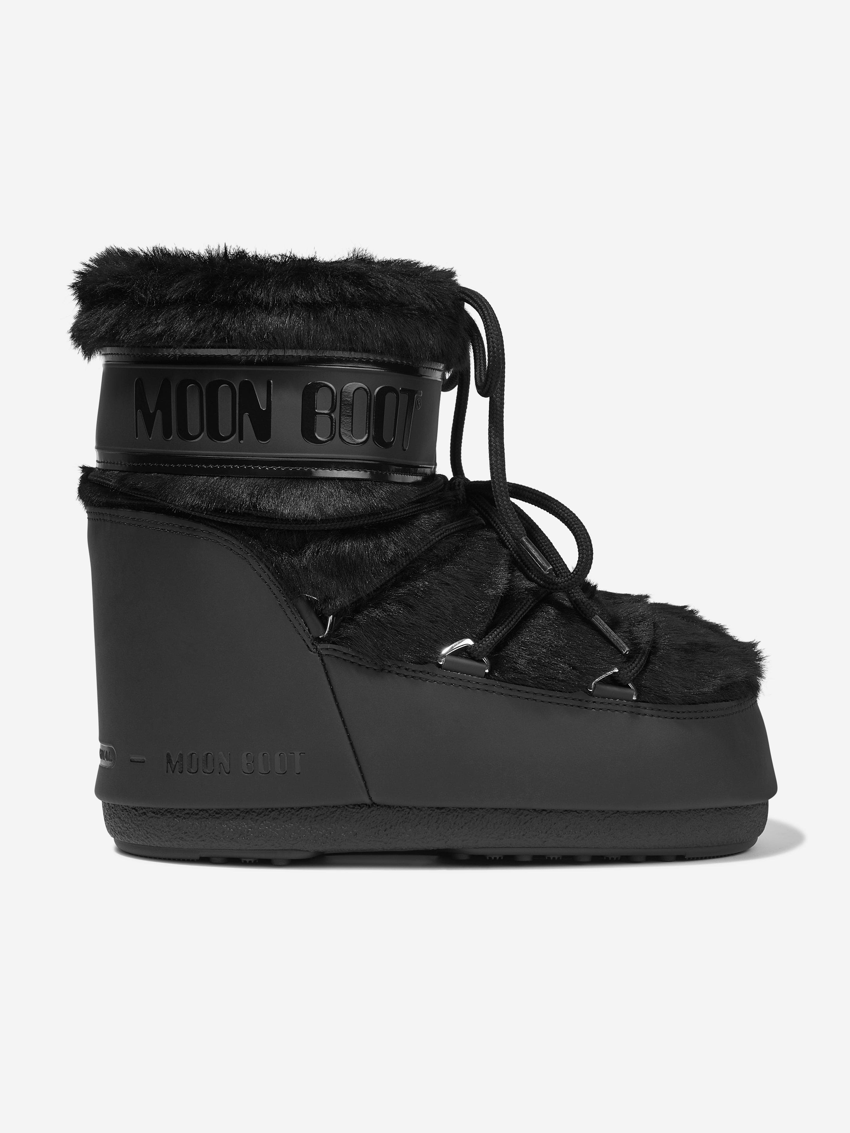 Moon Boot Kids Icon Lowo Faux Fur Snow Boots in Black