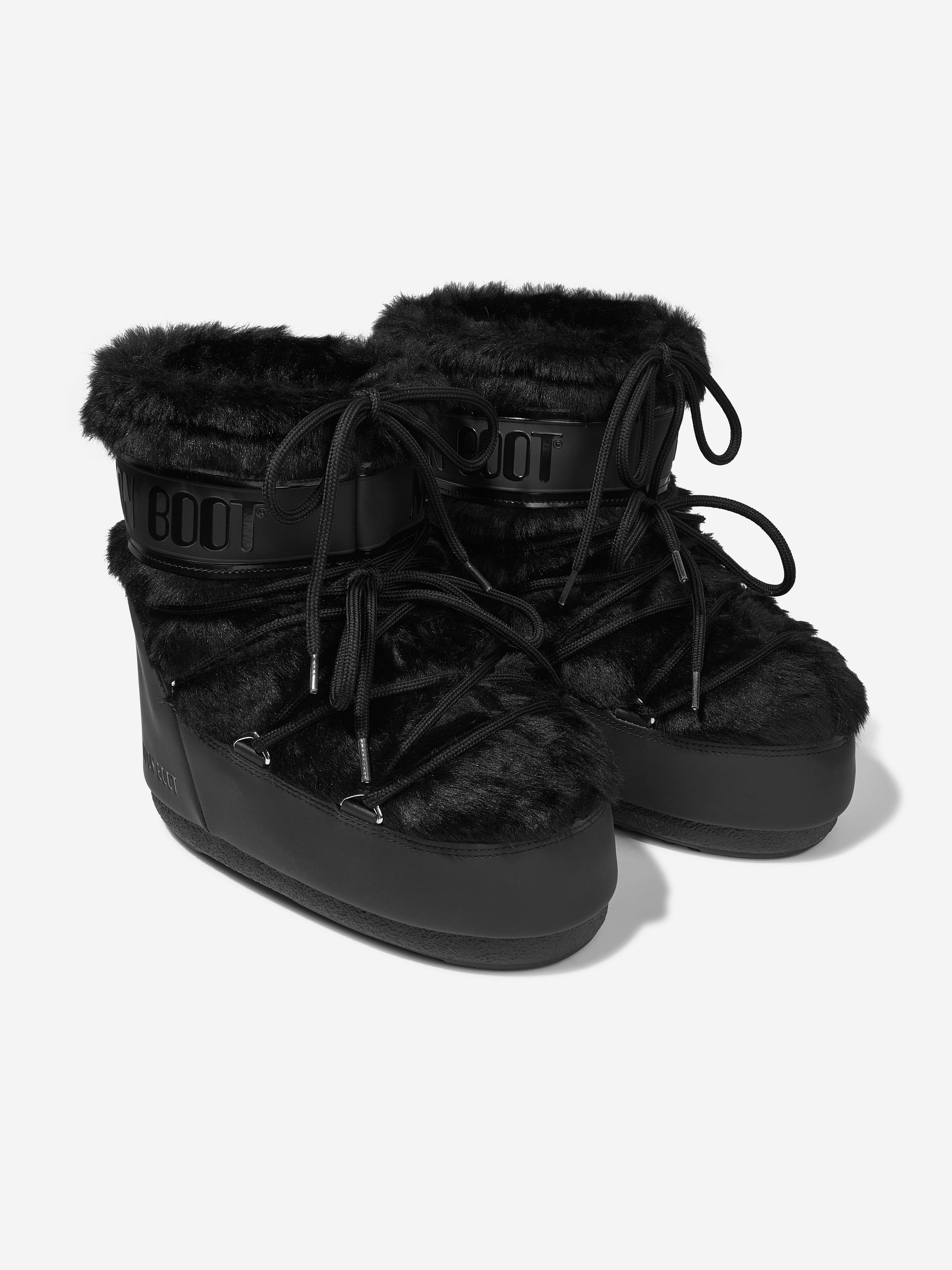 Moon Boot Kids Icon Lowo Faux Fur Snow Boots in Black