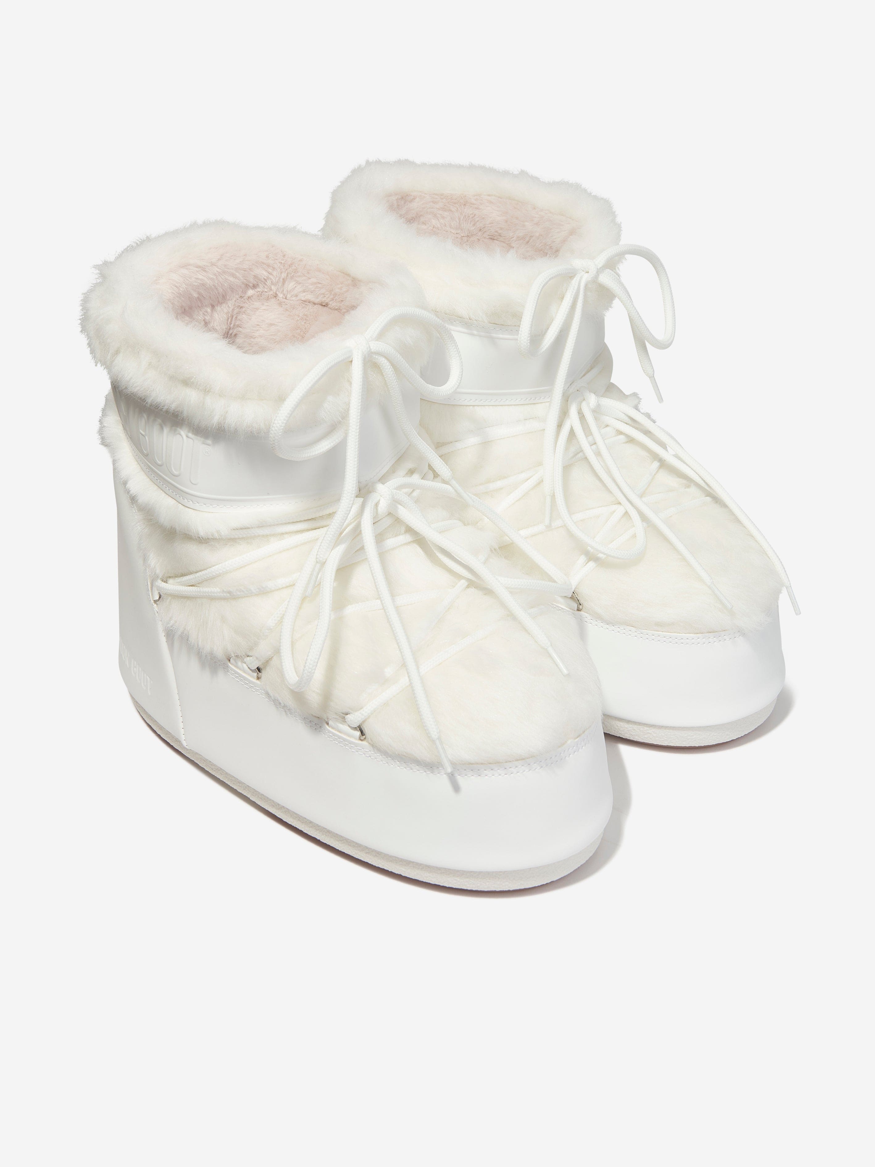 Moon Boot Kids Icon Lowo Faux Fur Snow Boots in White