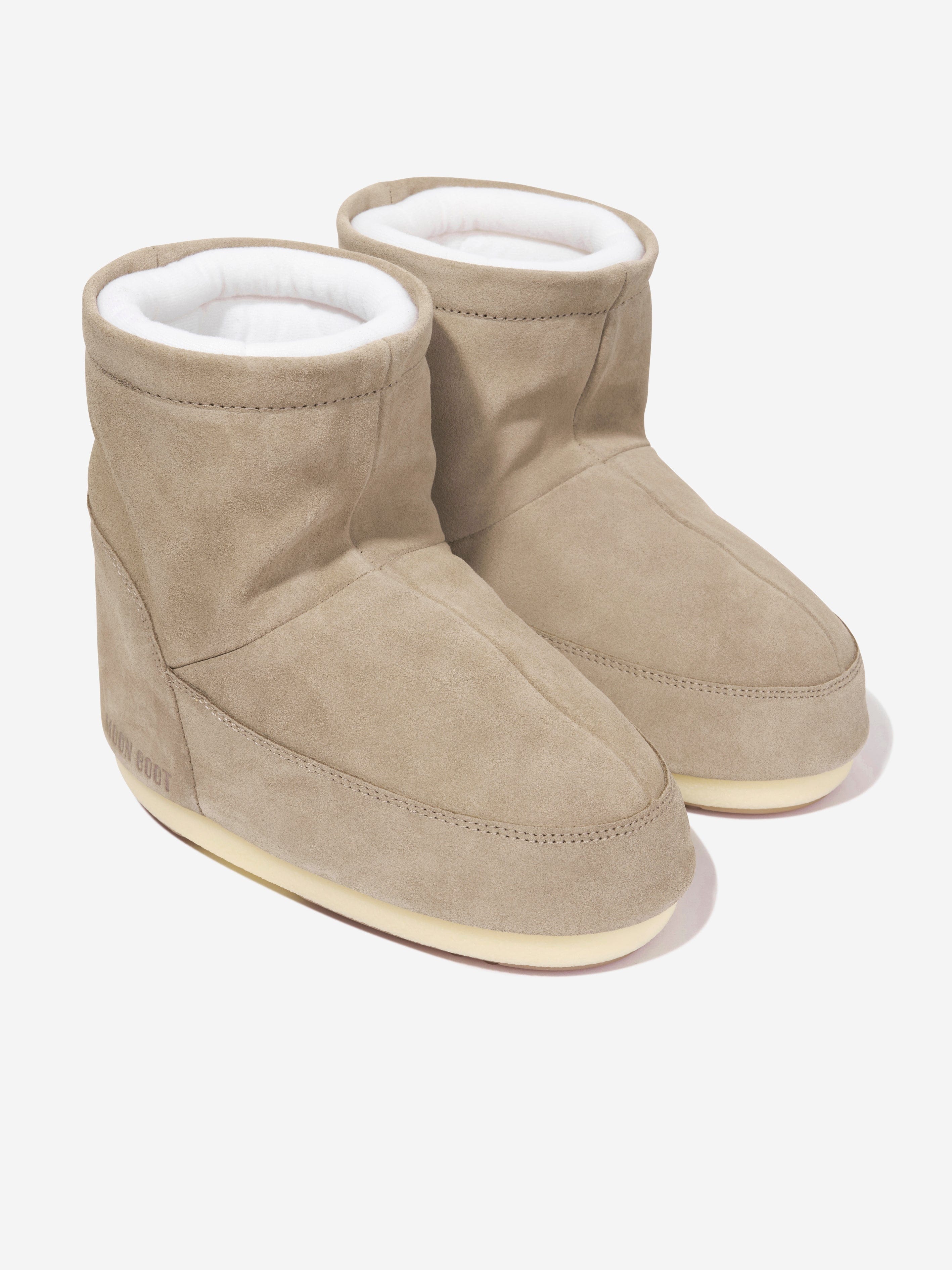 Moon Boot Kids Icon Low No Lace Suede Boots in Beige