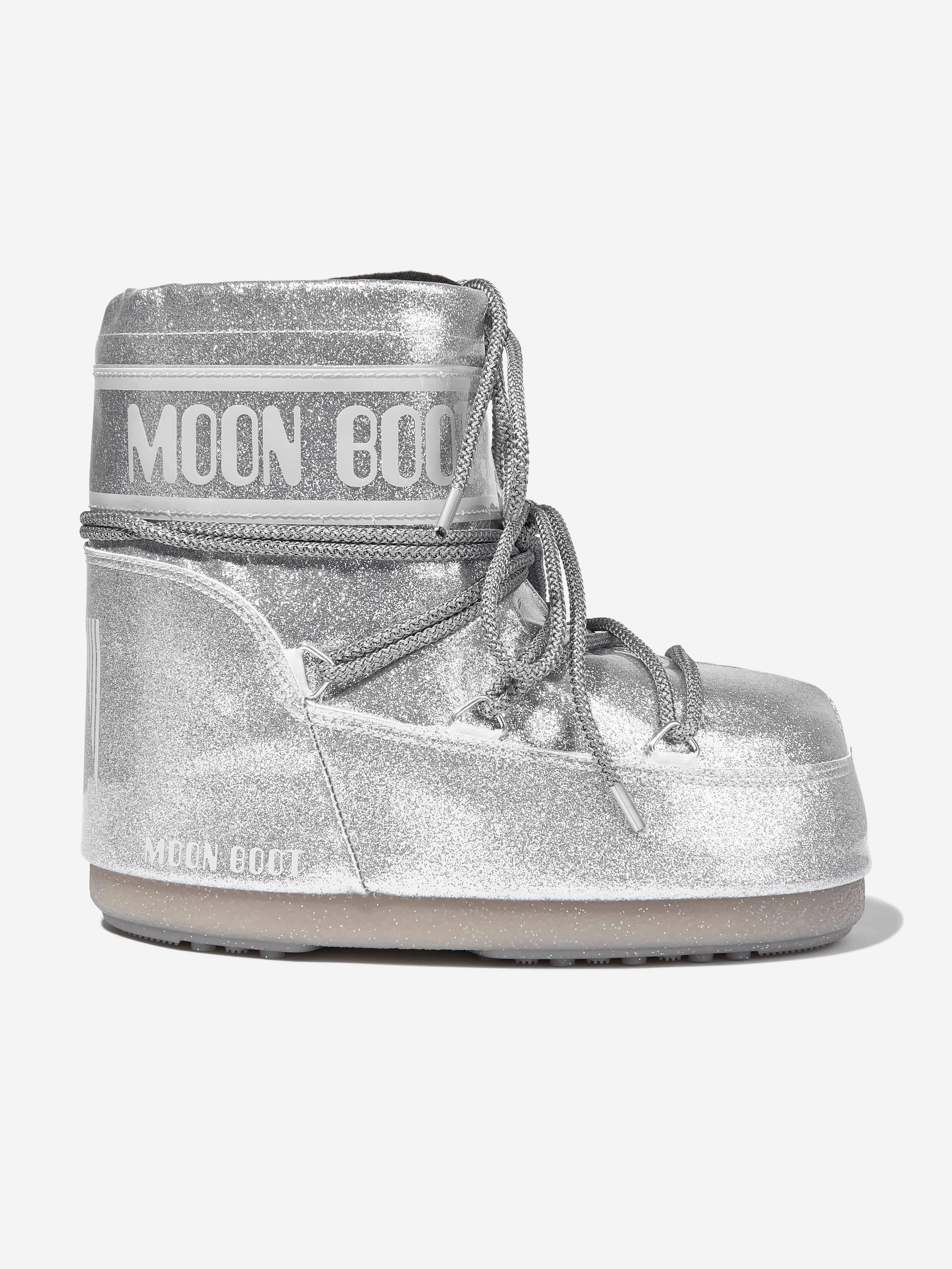 Moon Boot Kids Icon Low Glitter Snow Boots in Silver