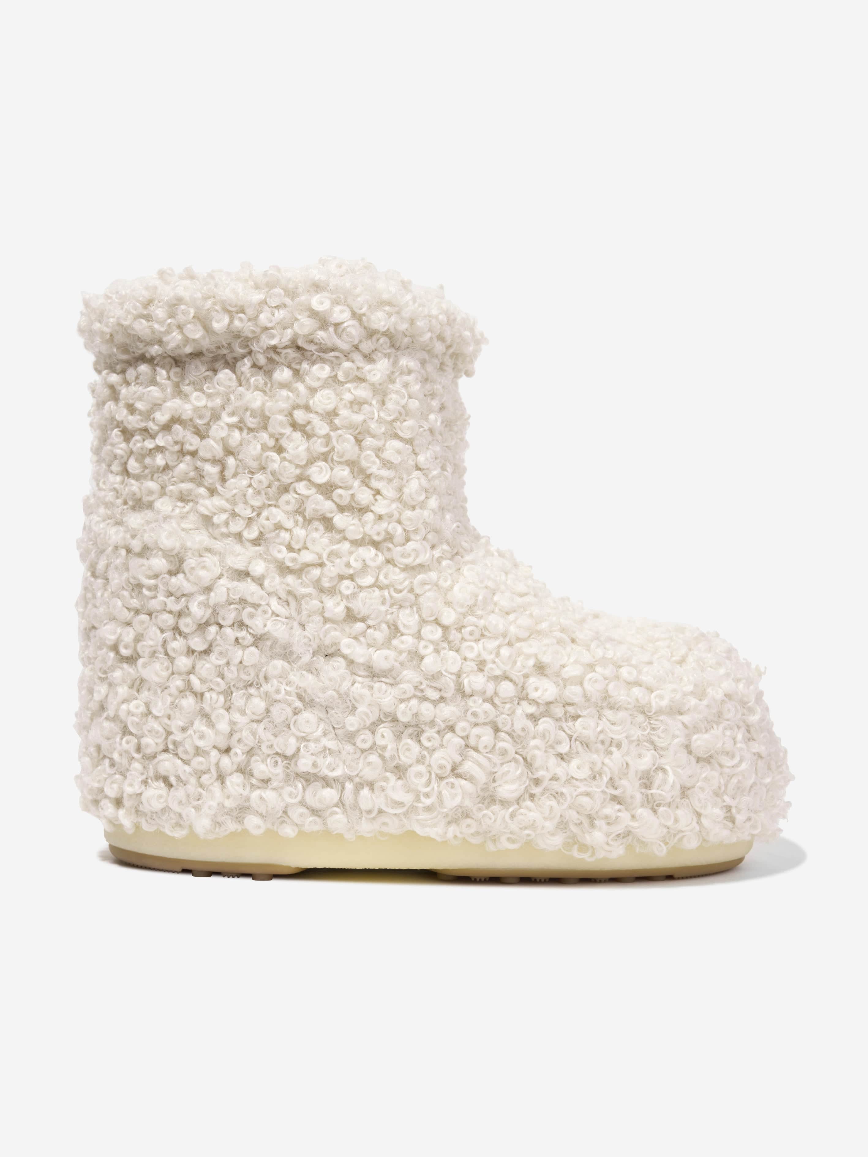 Moon Boot Kids Icon Low Faux Curly Boots in Ivory