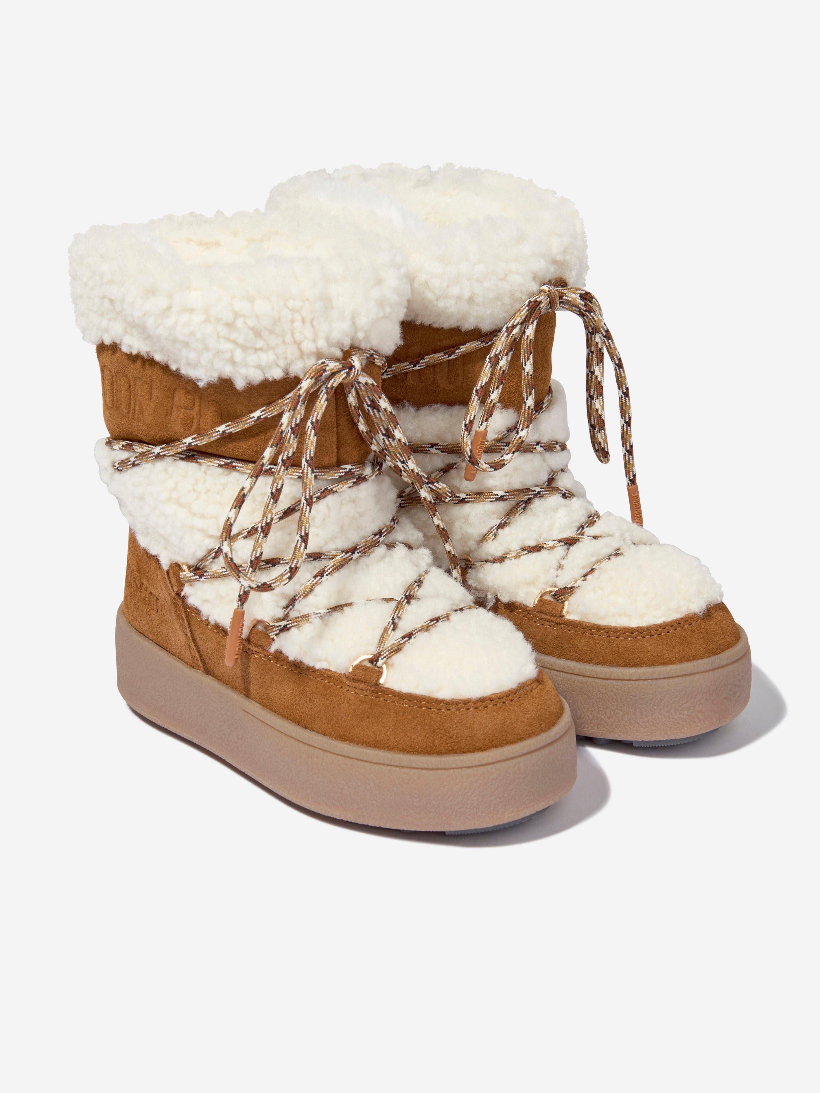 Moon Boot Girls Jtrack Shearling Snow Boots in Brown