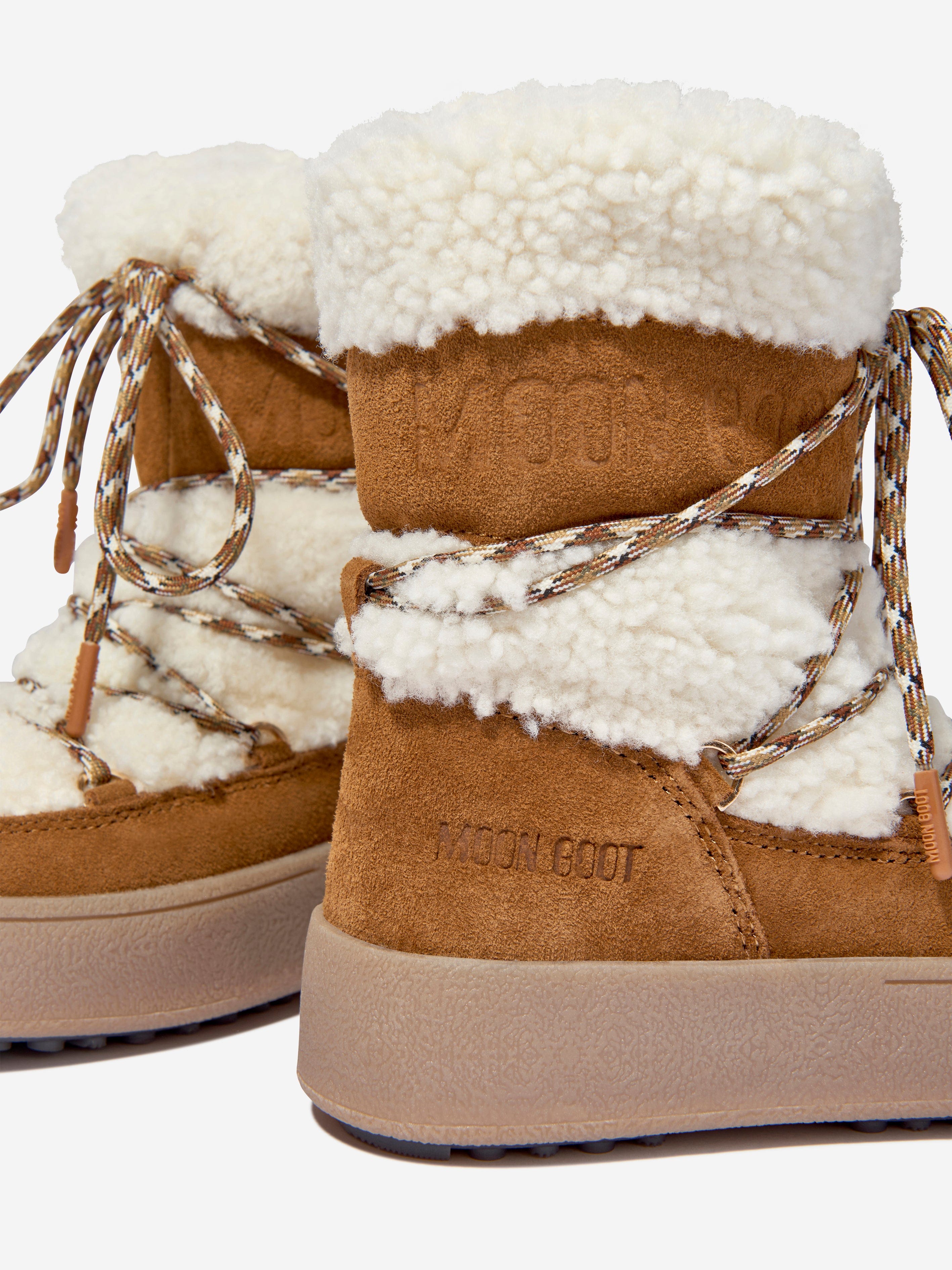 Moon Boot Girls Jtrack Shearling Snow Boots in Brown