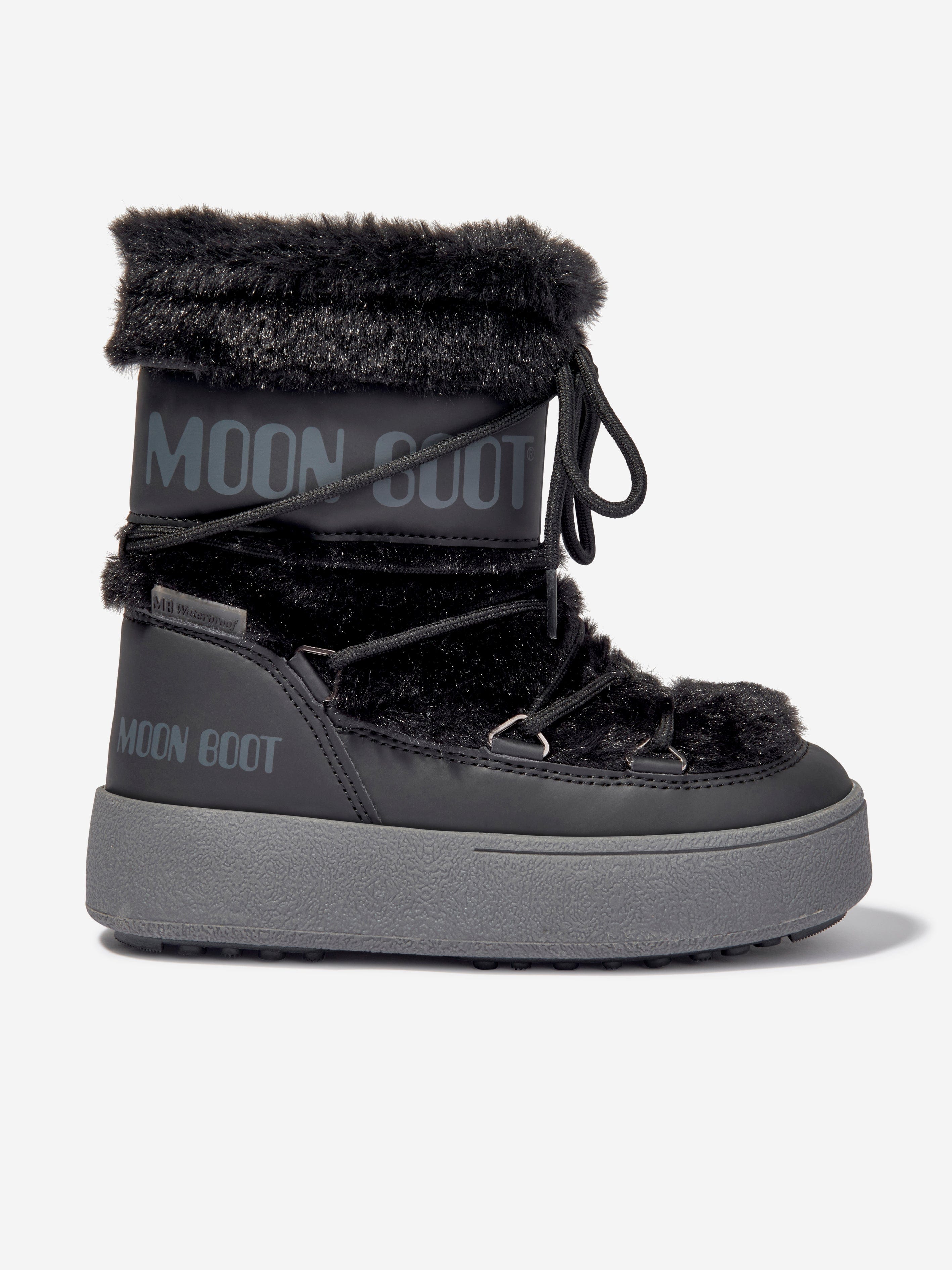 Moon Boot Girls JTrack Faux Fur Snow Boots in Black