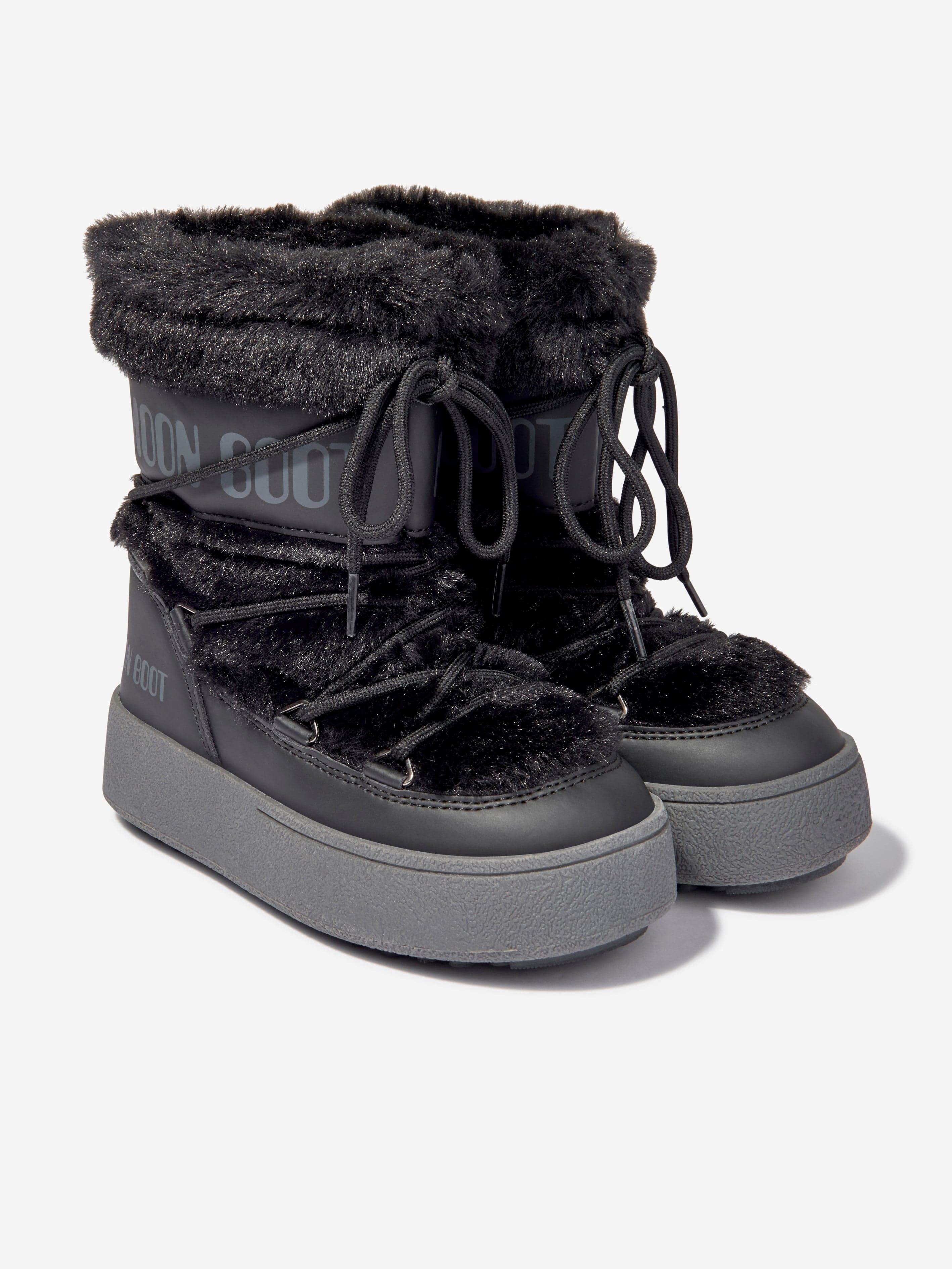 Moon Boot Girls JTrack Faux Fur Snow Boots in Black