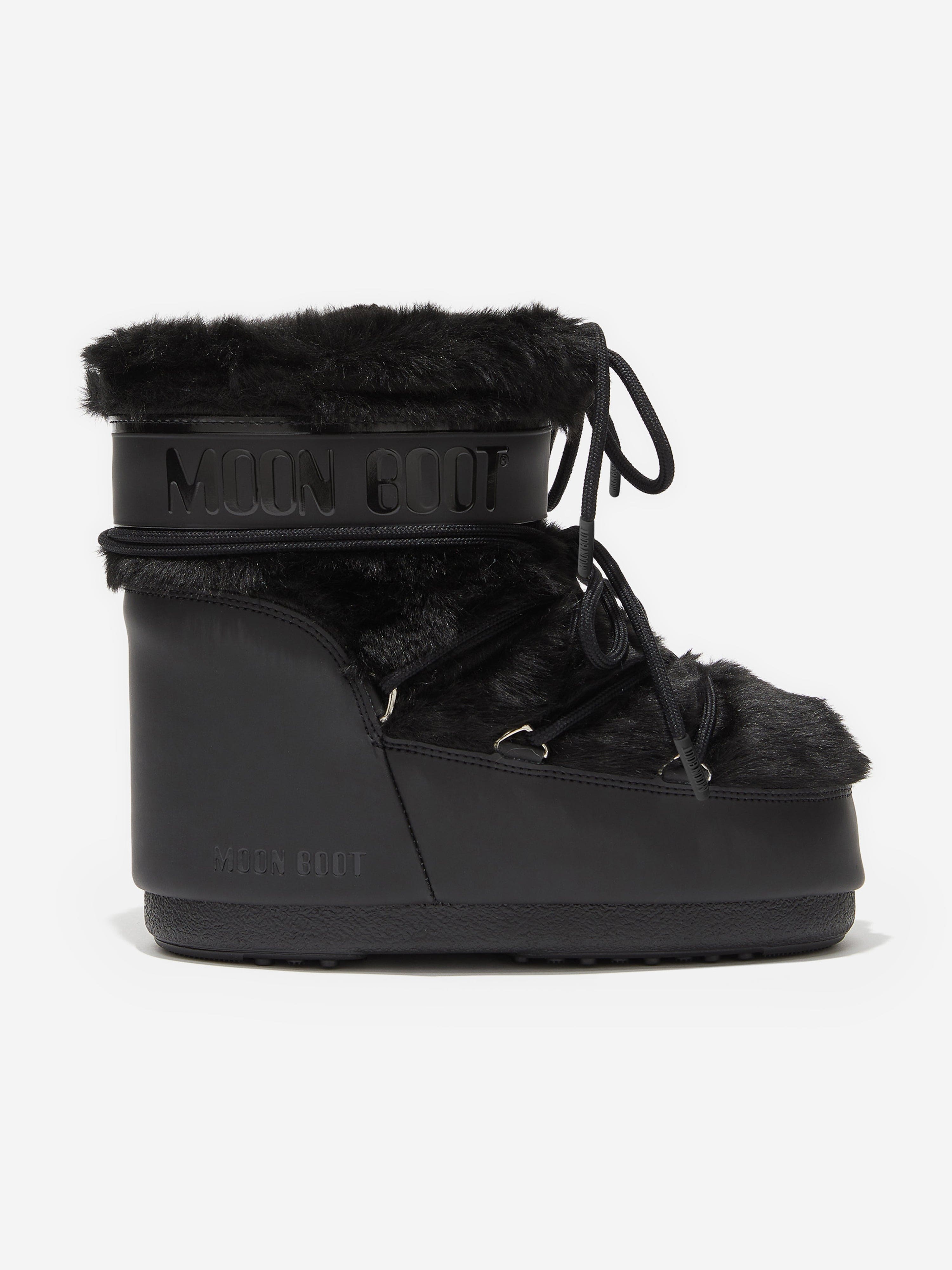 Moon Boot Kids Icon Low Faux Fur Boots in Black