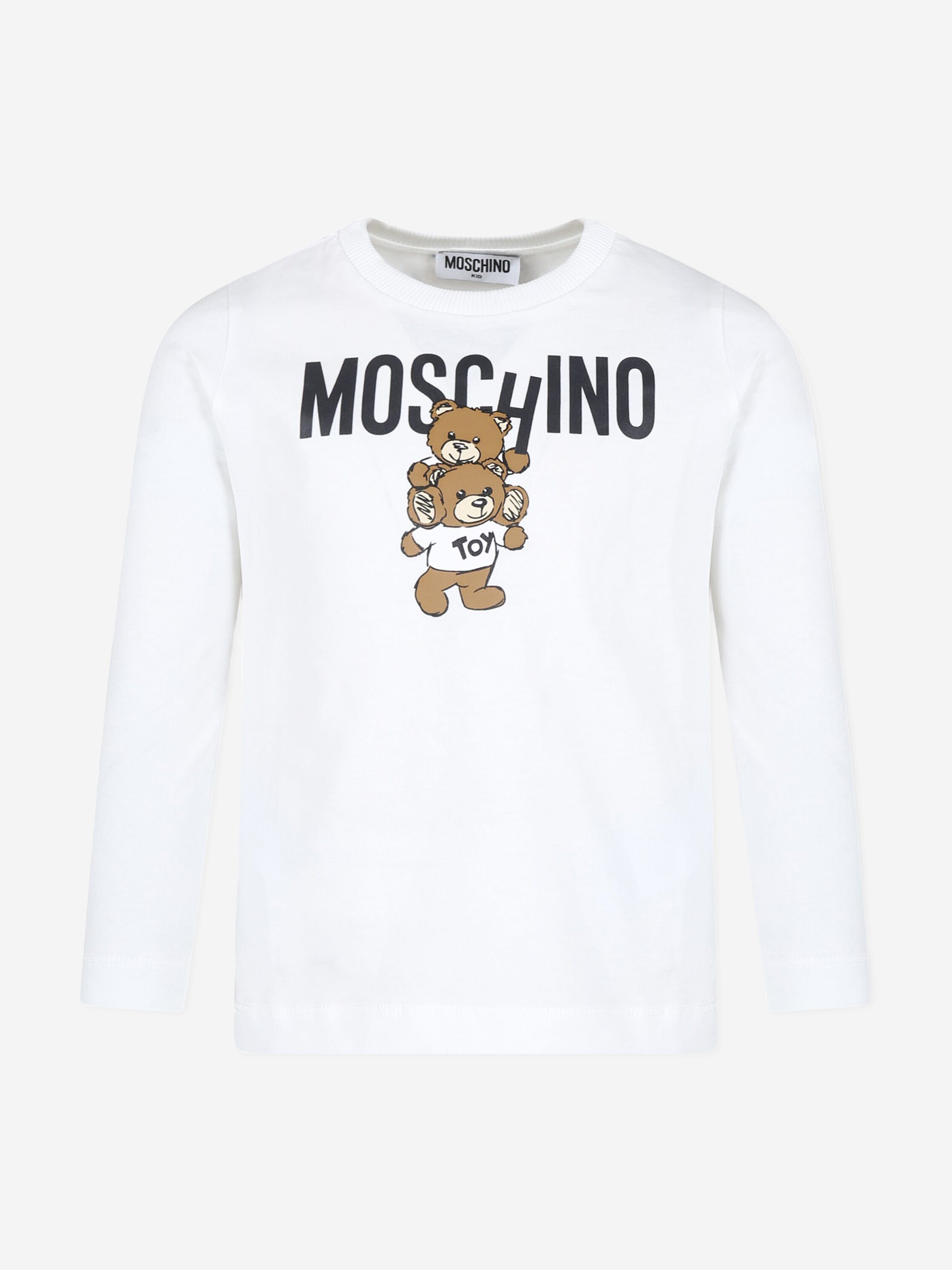 Moschino Kids Long Sleeve Logo T-Shirt in White