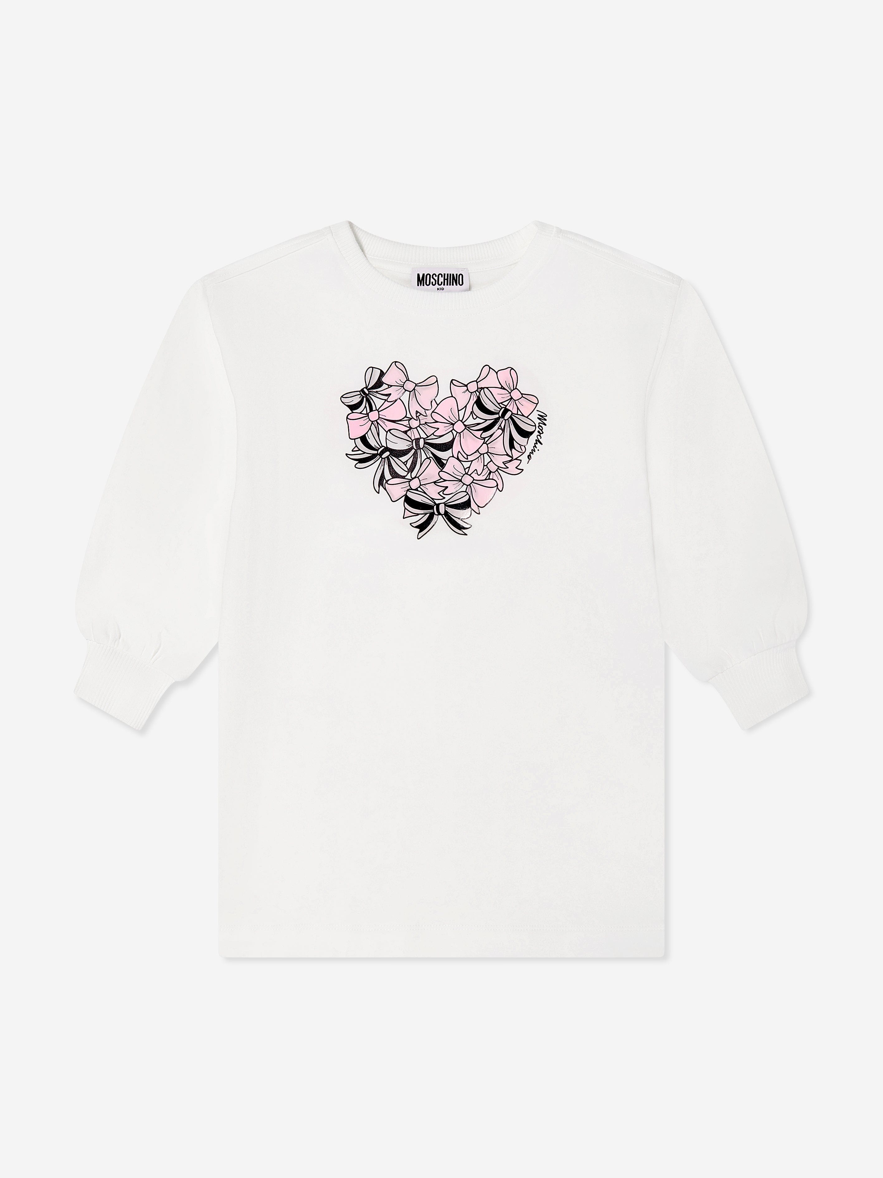 Moschino Girls Bow Heart Sweater Dress Ivory