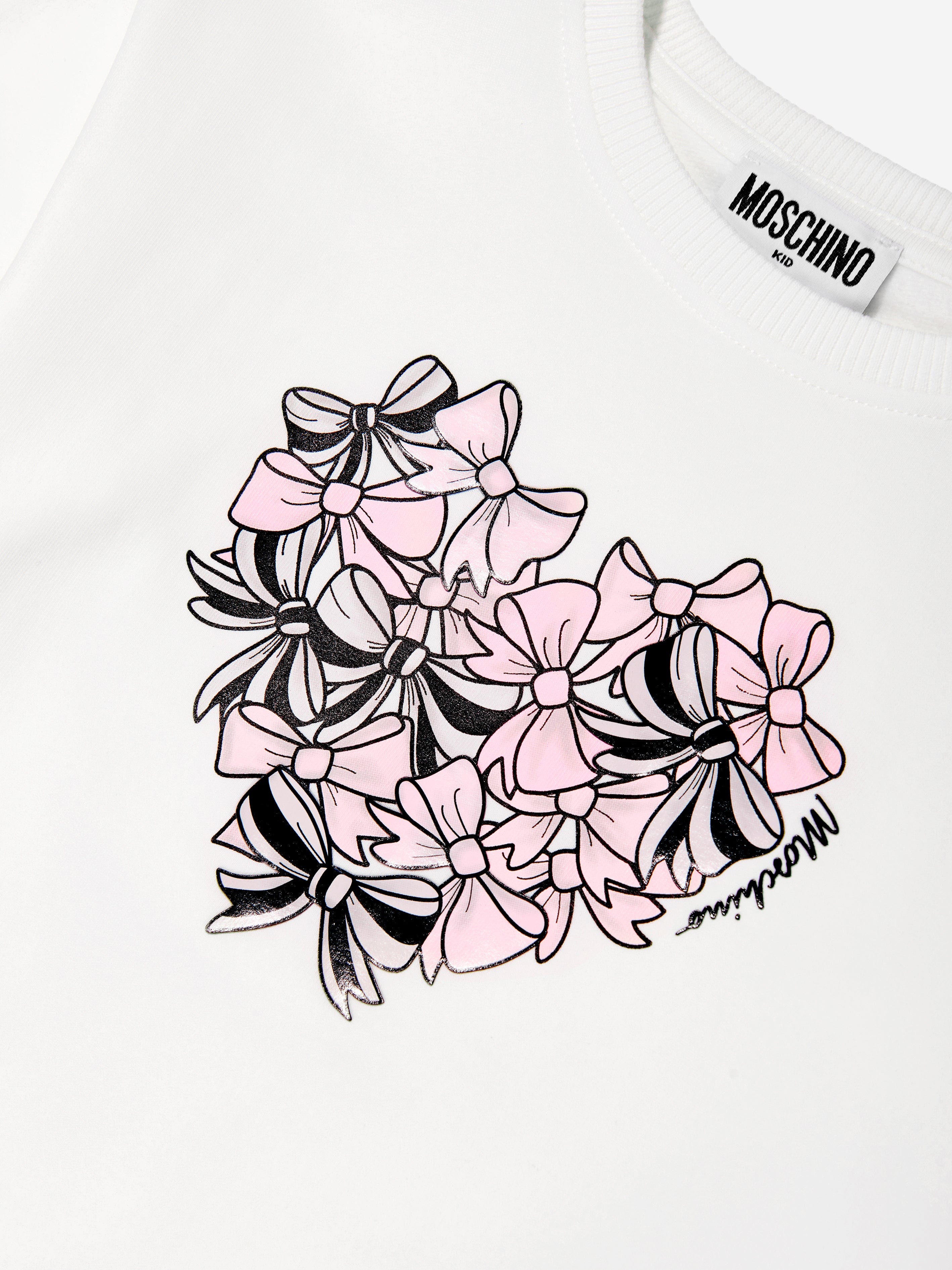 Moschino Girls Bow Heart Sweater Dress Ivory