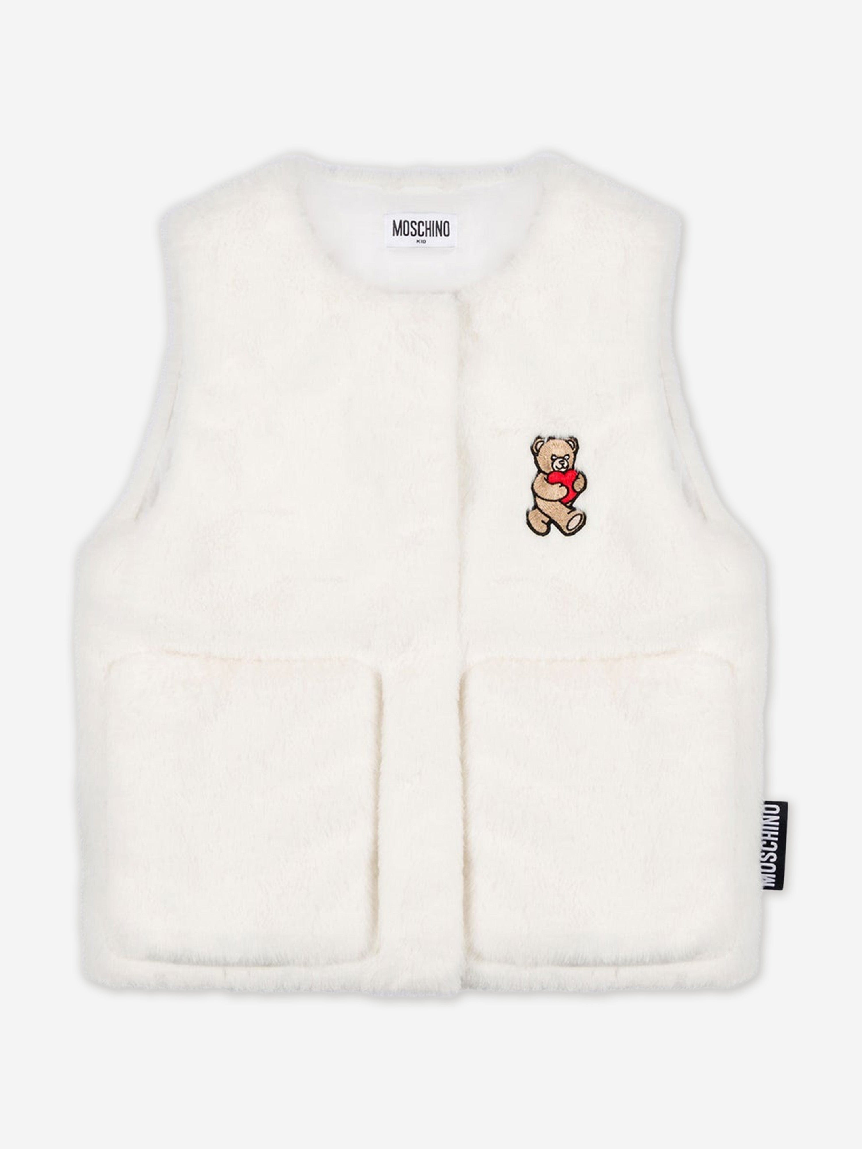 Moschino Girls Teddy Fleece Gilet in Ivory