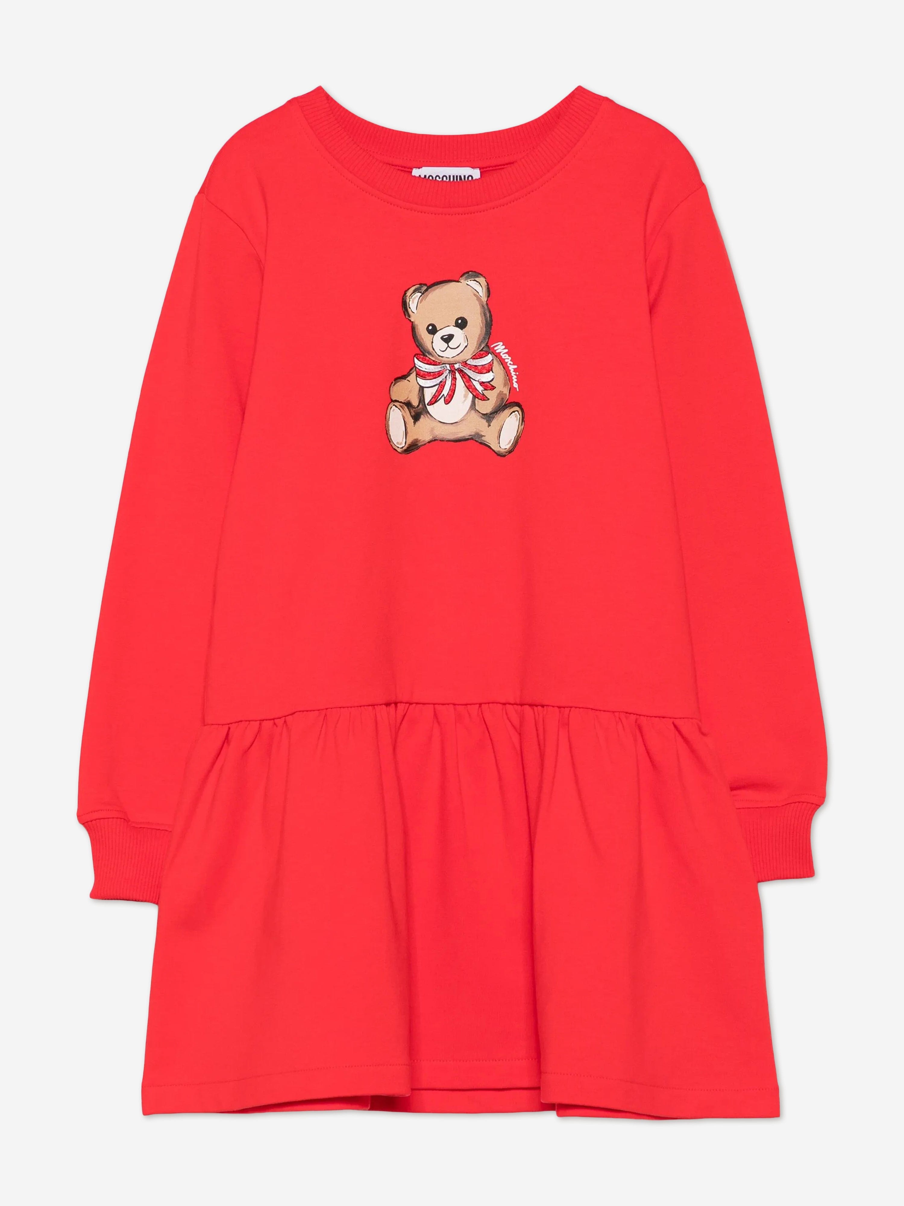 Moschino Girls Teddy Bear Sweater Dress in Red