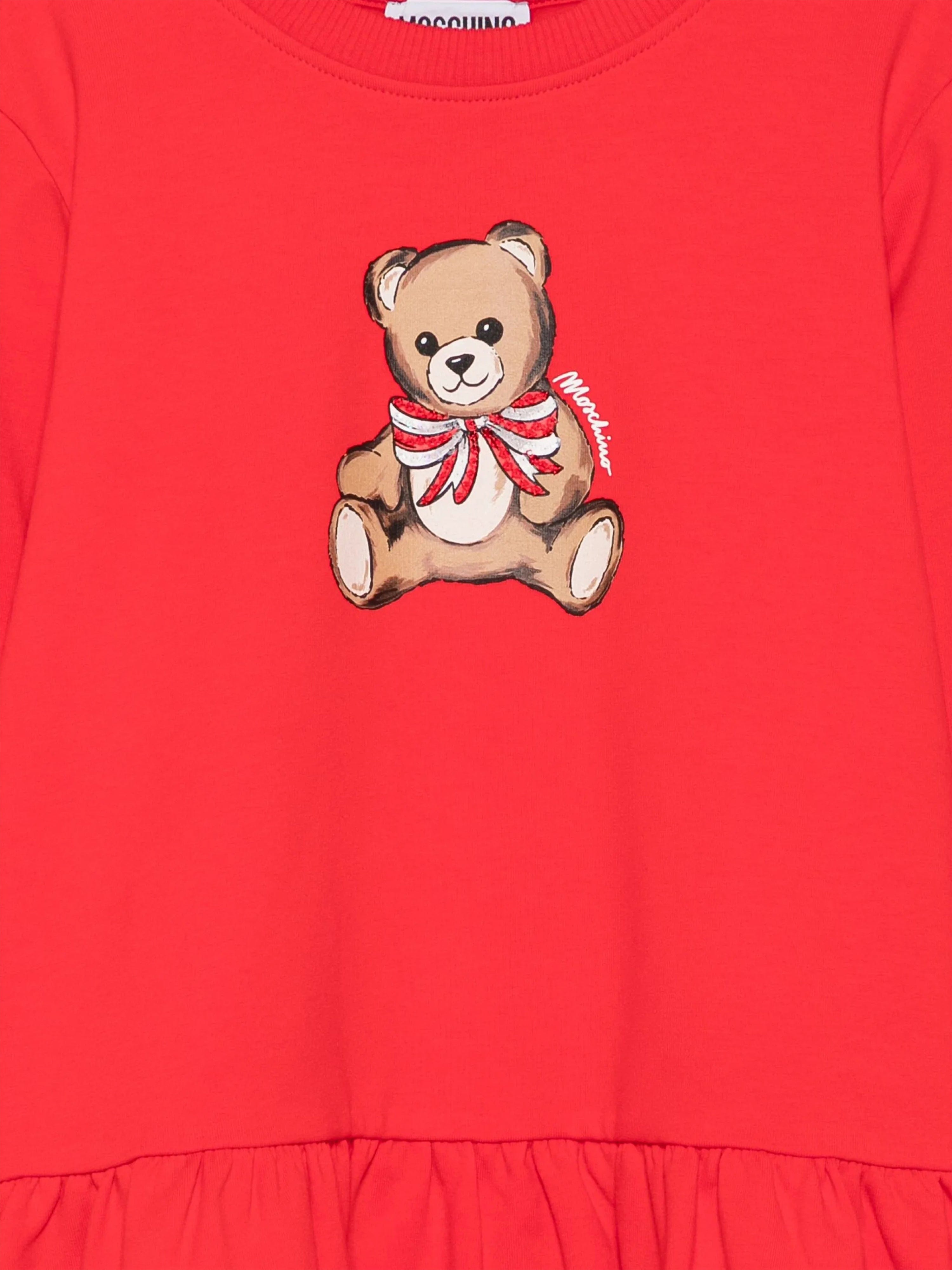 Moschino Girls Teddy Bear Sweater Dress in Red