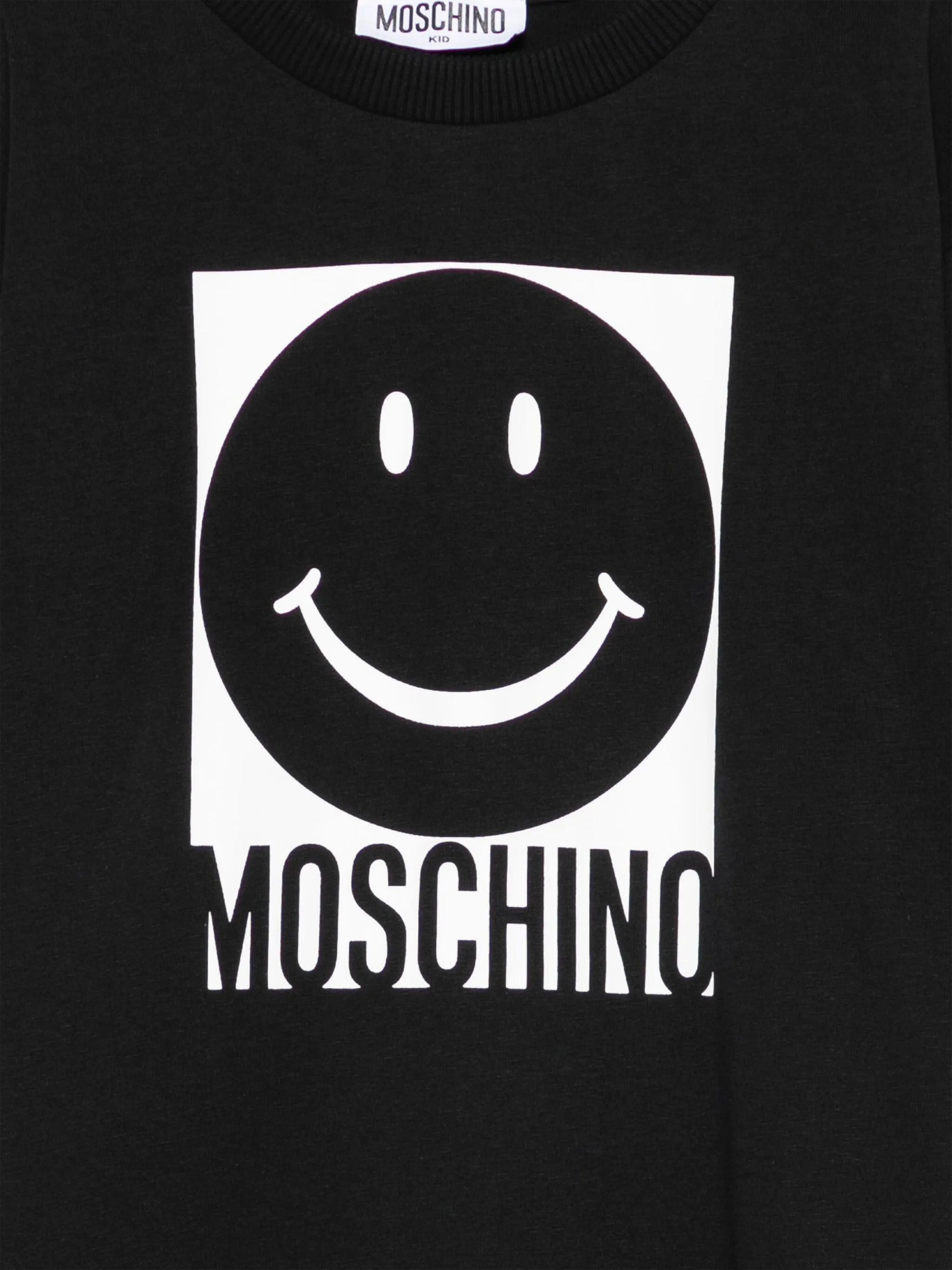 Moschino Kids Smiley Face Logo T-Shirt in Black